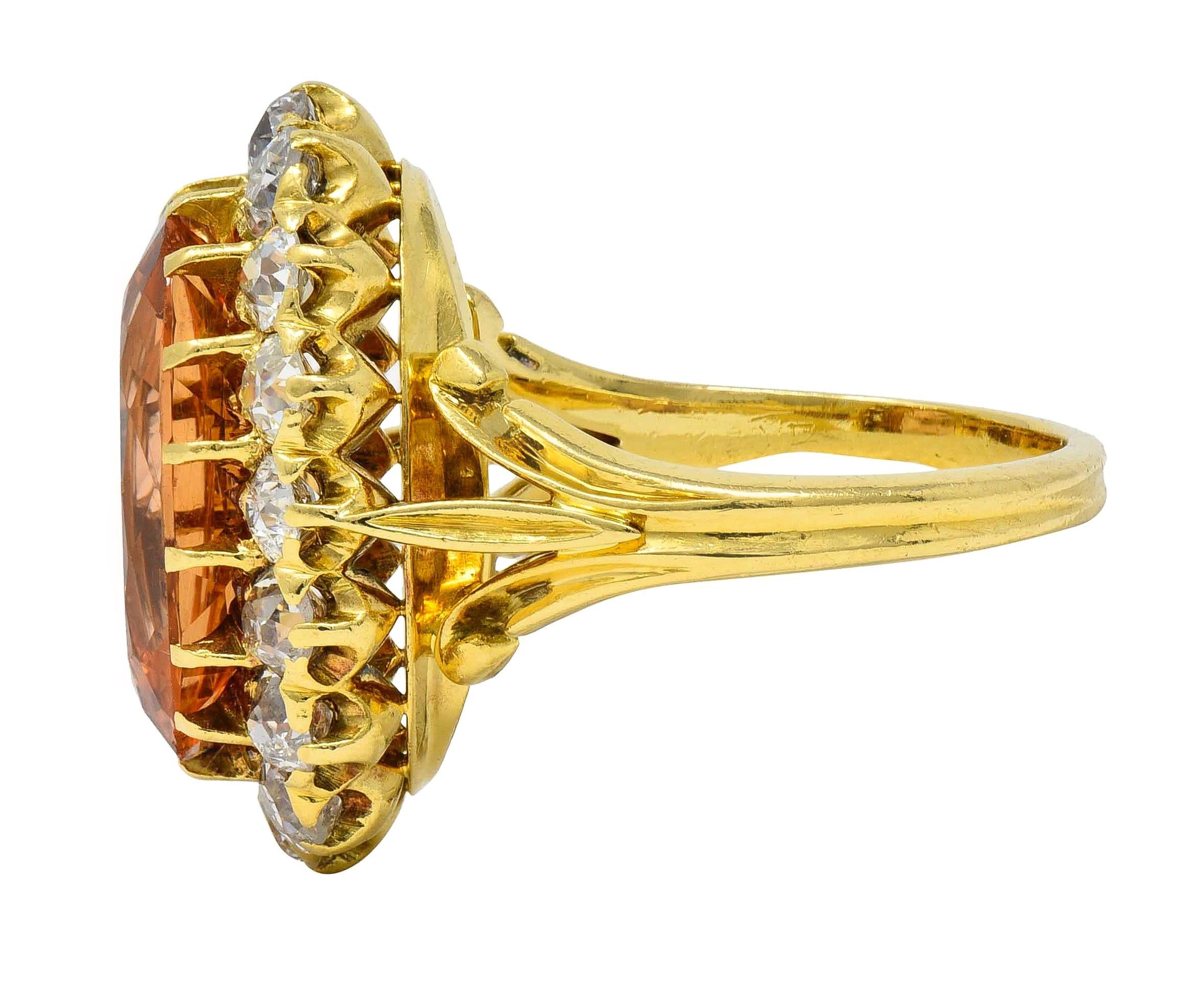 Victorian 7.50 CTW Imperial Topaz Diamond 18 Karat Yellow Gold Antique Halo Ring