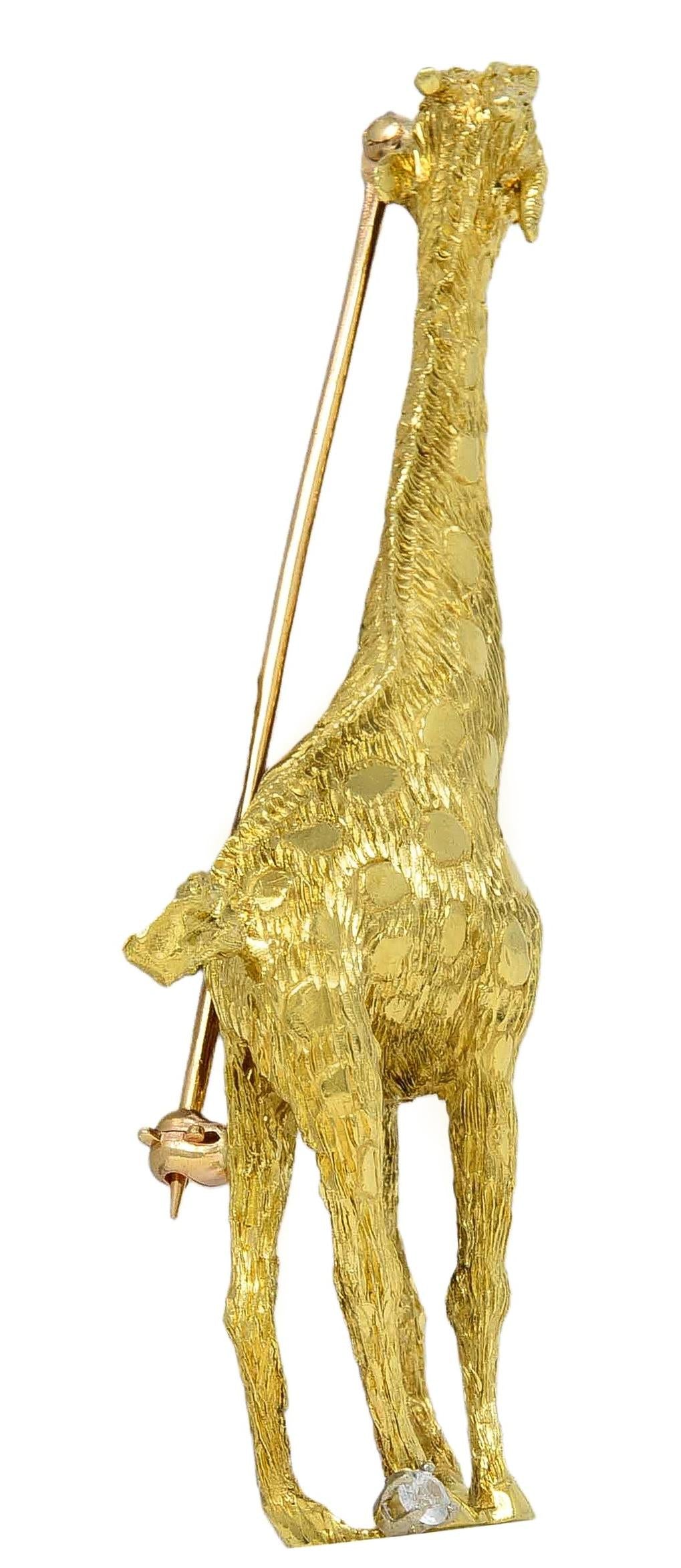 1960's Ruby Diamond 18 Karat Yellow Gold Vintage Giraffe Brooch