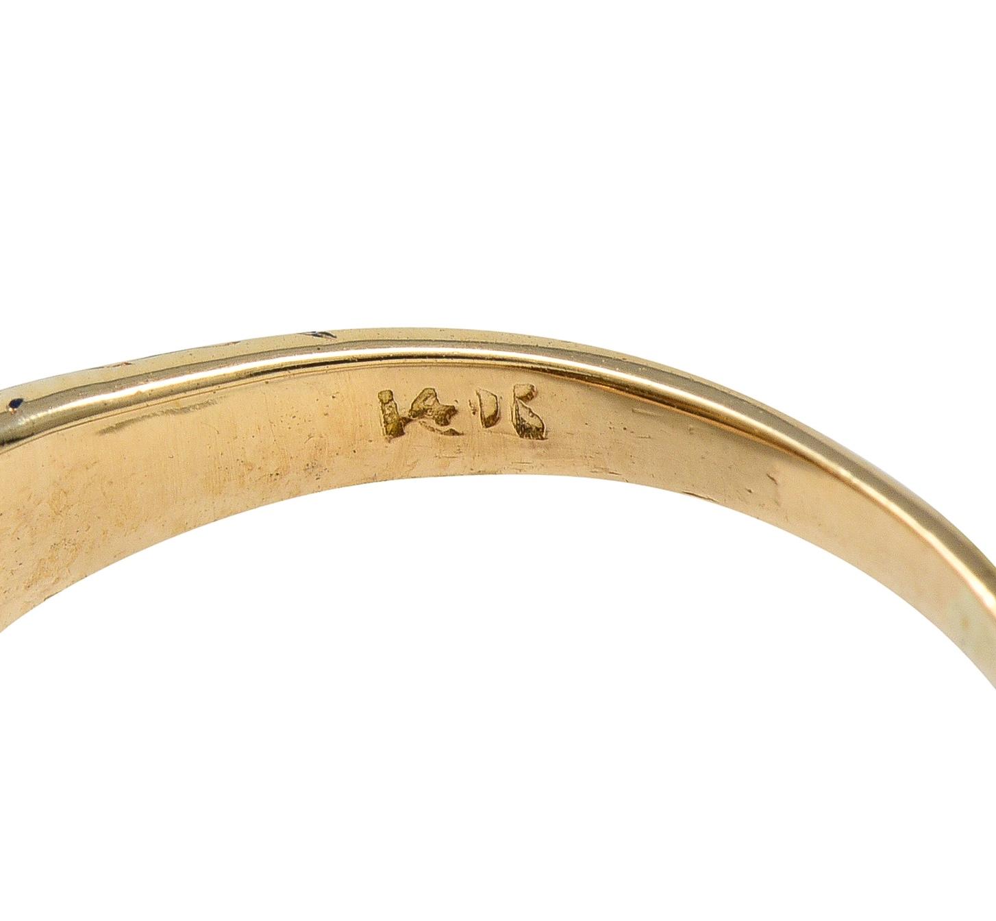 Victorian Revival Pearl Diamond Enamel 14 Karat Gold Vintage Halo Ring