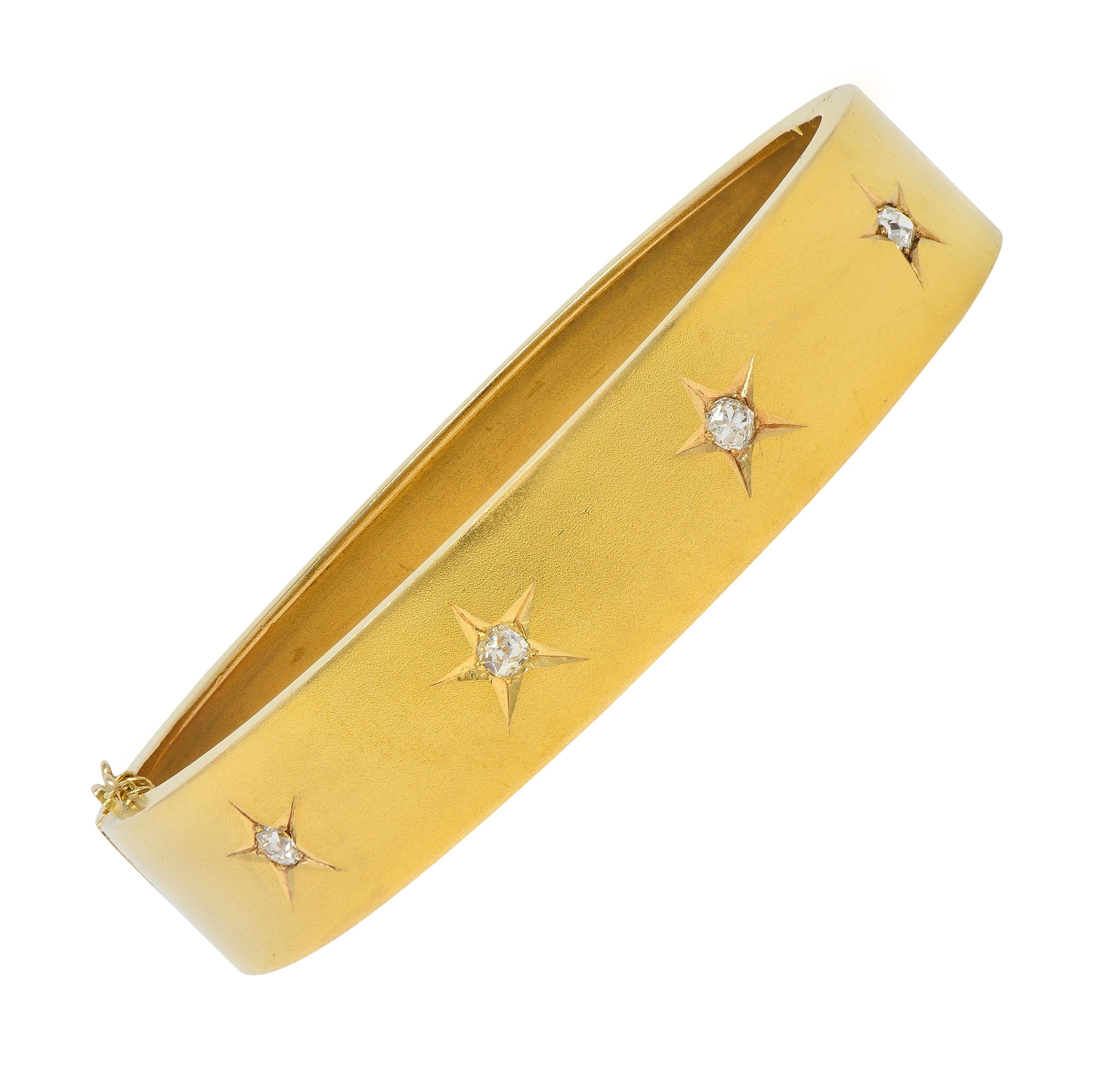 Victorian Diamond 14 Karat Yellow Gold Antique Star Bangle Bracelet