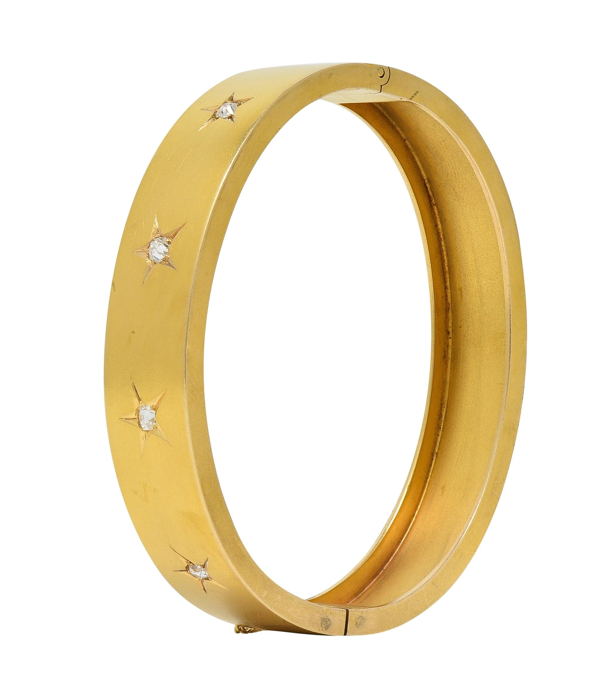 Victorian Diamond 14 Karat Yellow Gold Antique Star Bangle Bracelet