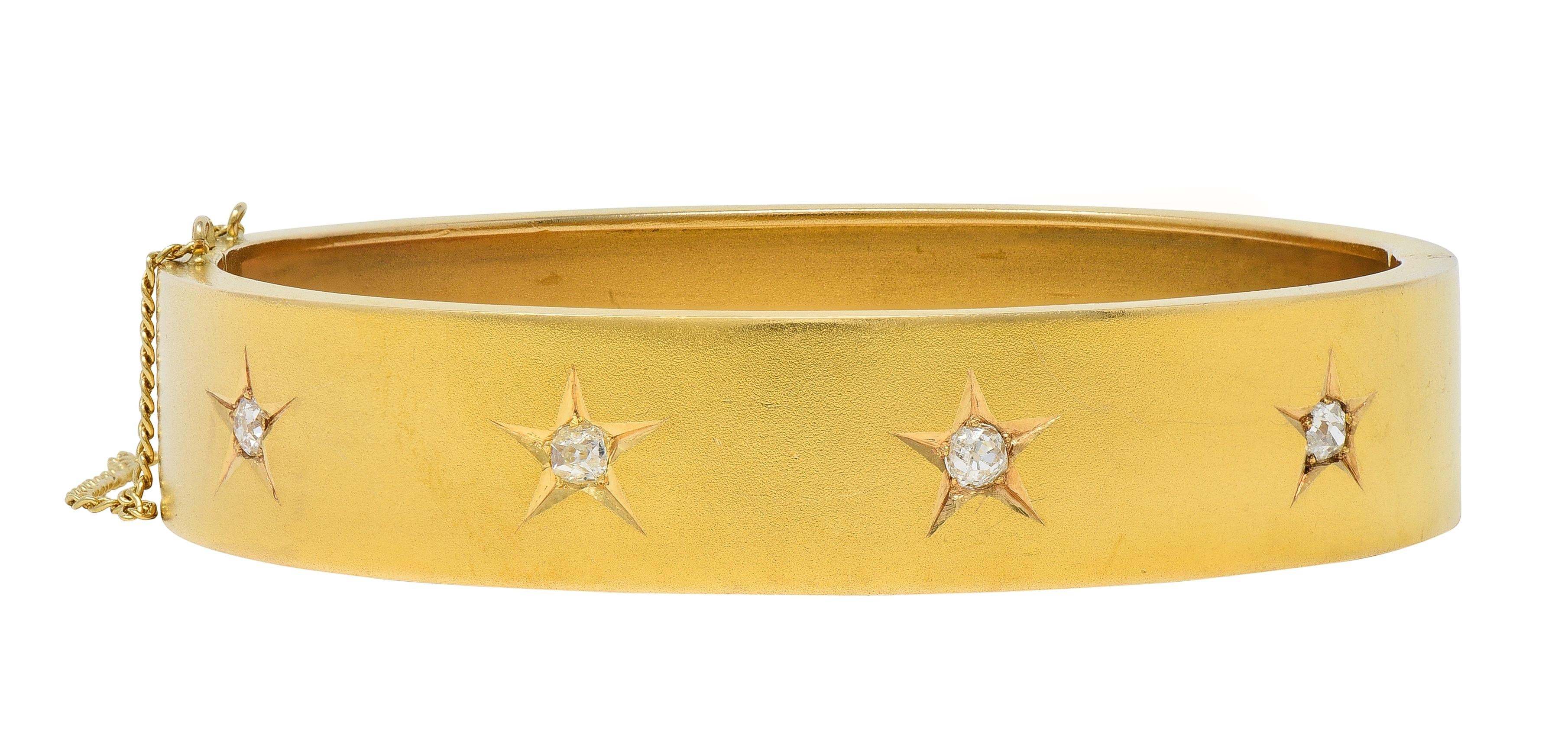 Victorian Diamond 14 Karat Yellow Gold Antique Star Bangle Bracelet