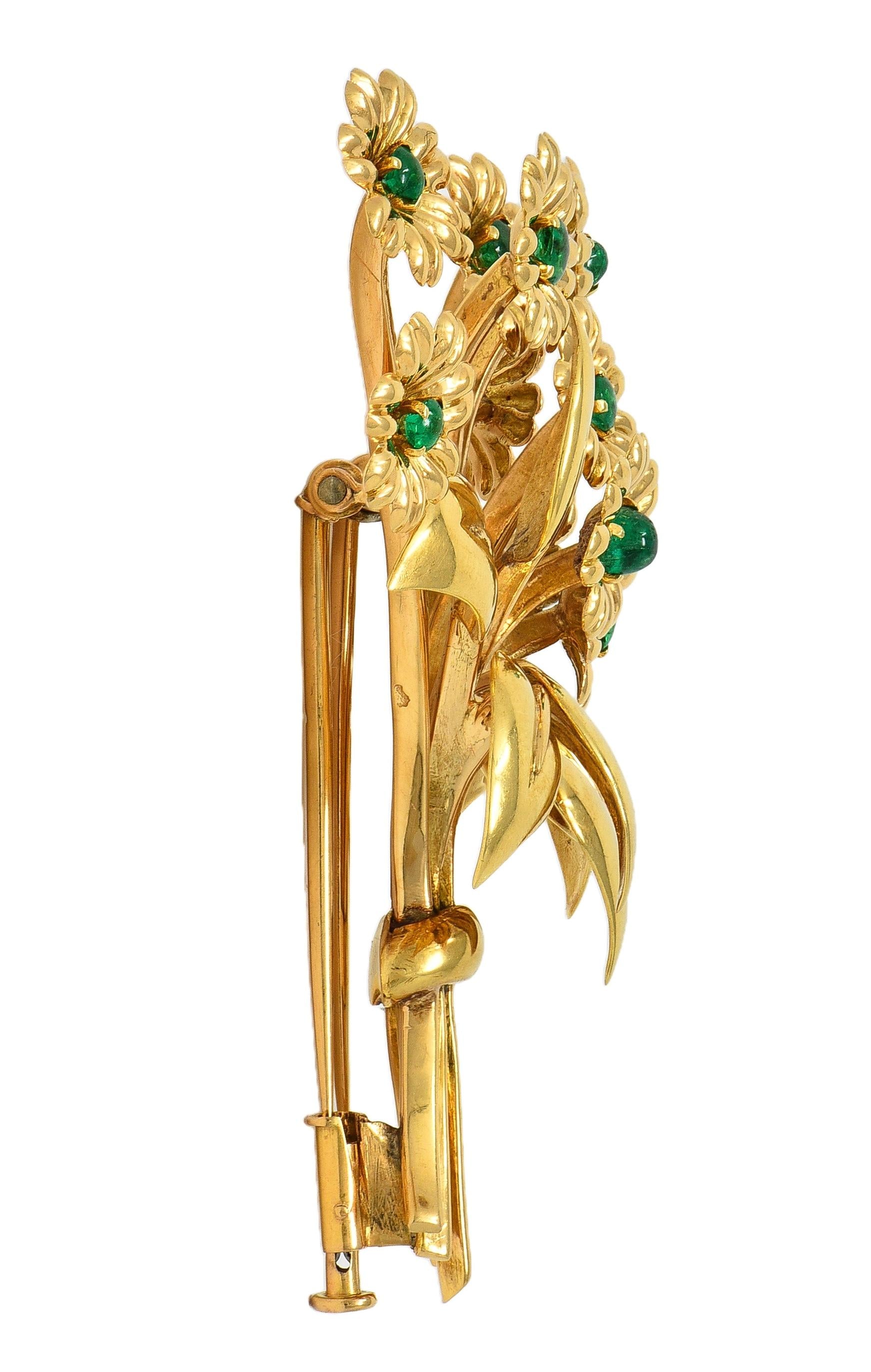 Van Cleef & Arpels 1948 French Emerald 14 Karat Yellow Gold Vintage Daisy Brooch