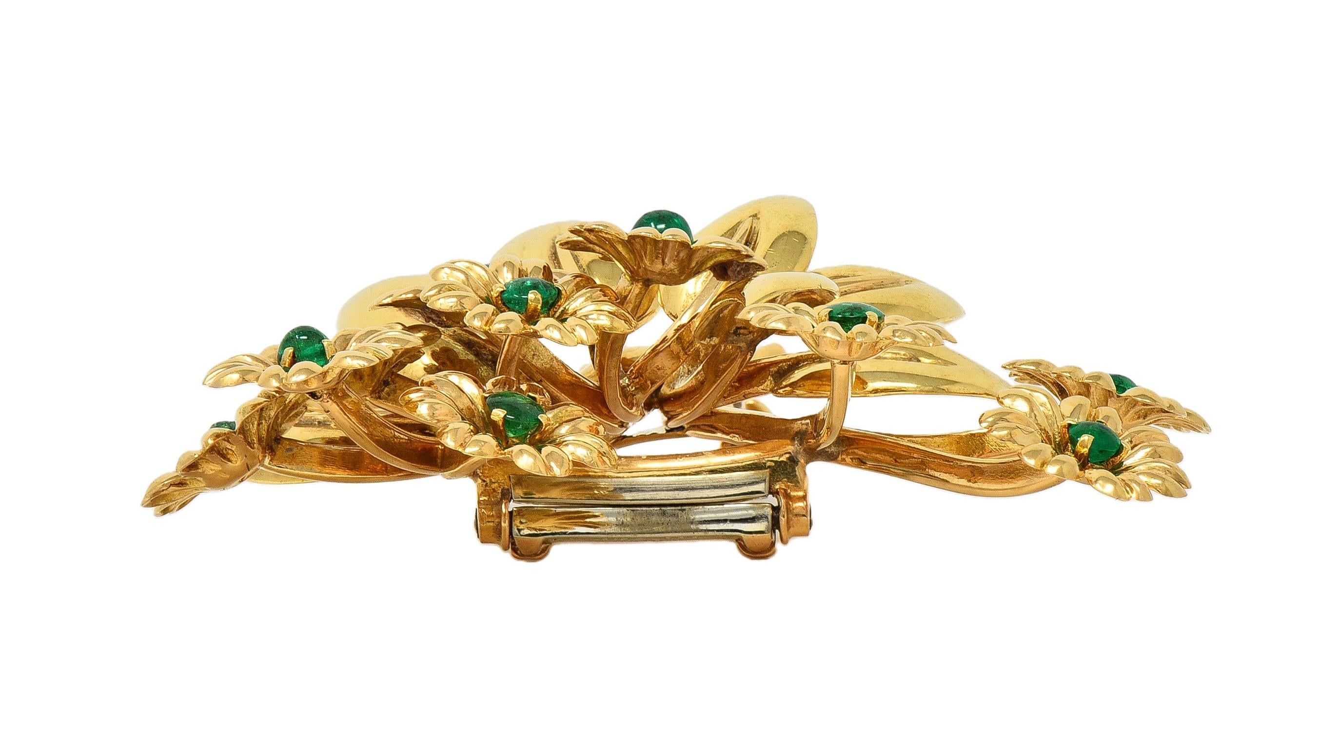 Van Cleef & Arpels 1948 French Emerald 14 Karat Yellow Gold Vintage Daisy Brooch