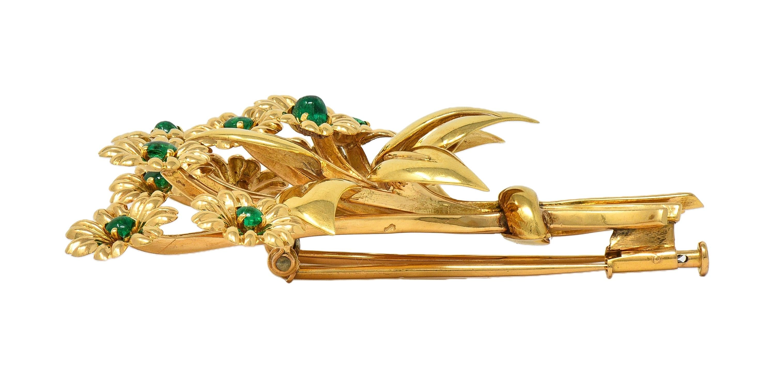 Van Cleef & Arpels 1948 French Emerald 14 Karat Yellow Gold Vintage Daisy Brooch