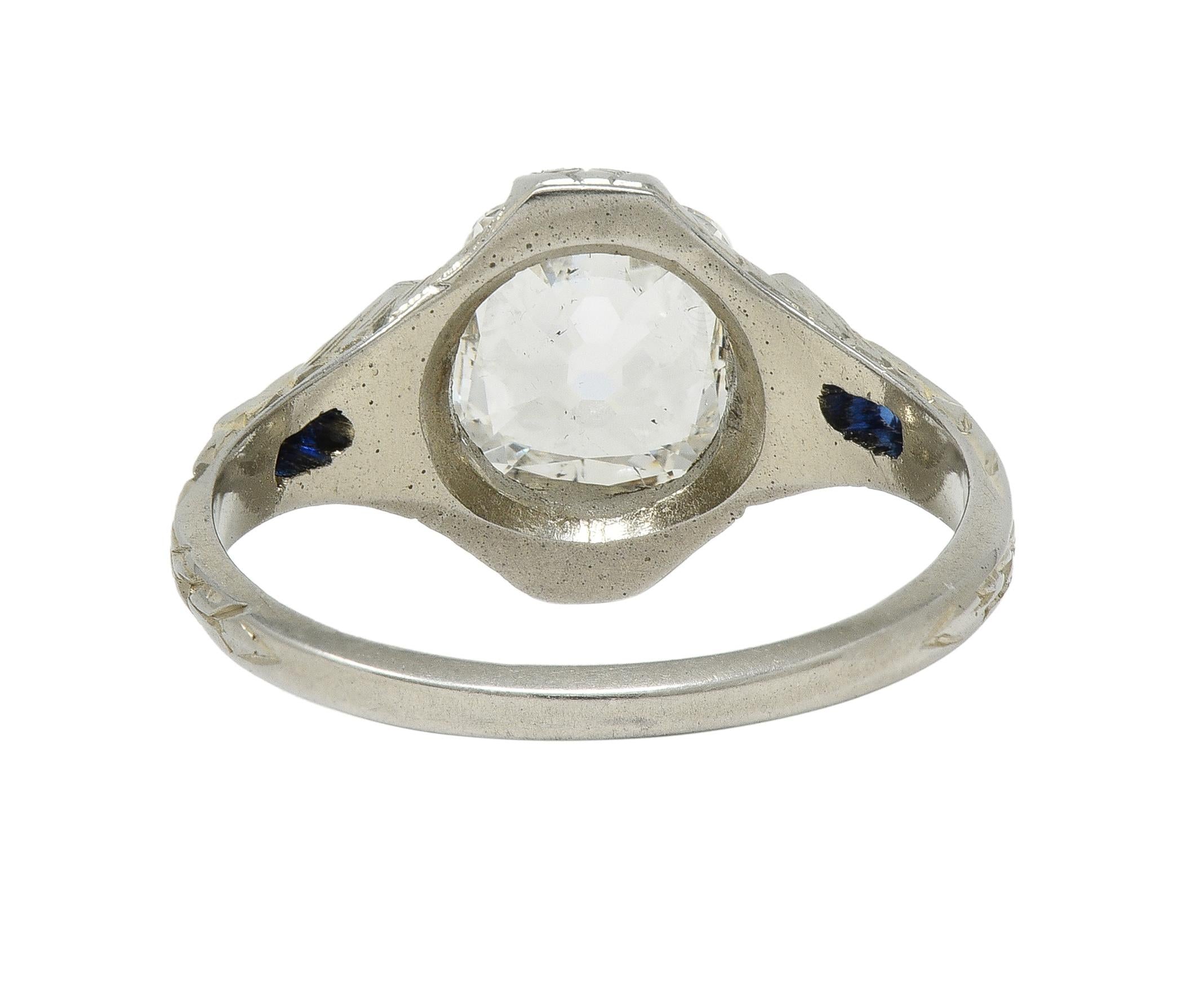 Art Deco 1.36 CTW Mine Diamond 18K Gold Vintage Wheat Compass Engagement Ring