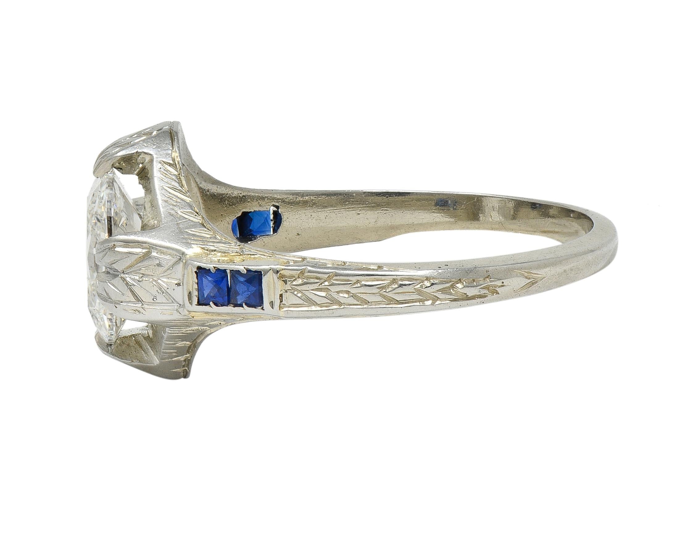 Art Deco 1.36 CTW Mine Diamond 18K Gold Vintage Wheat Compass Engagement Ring