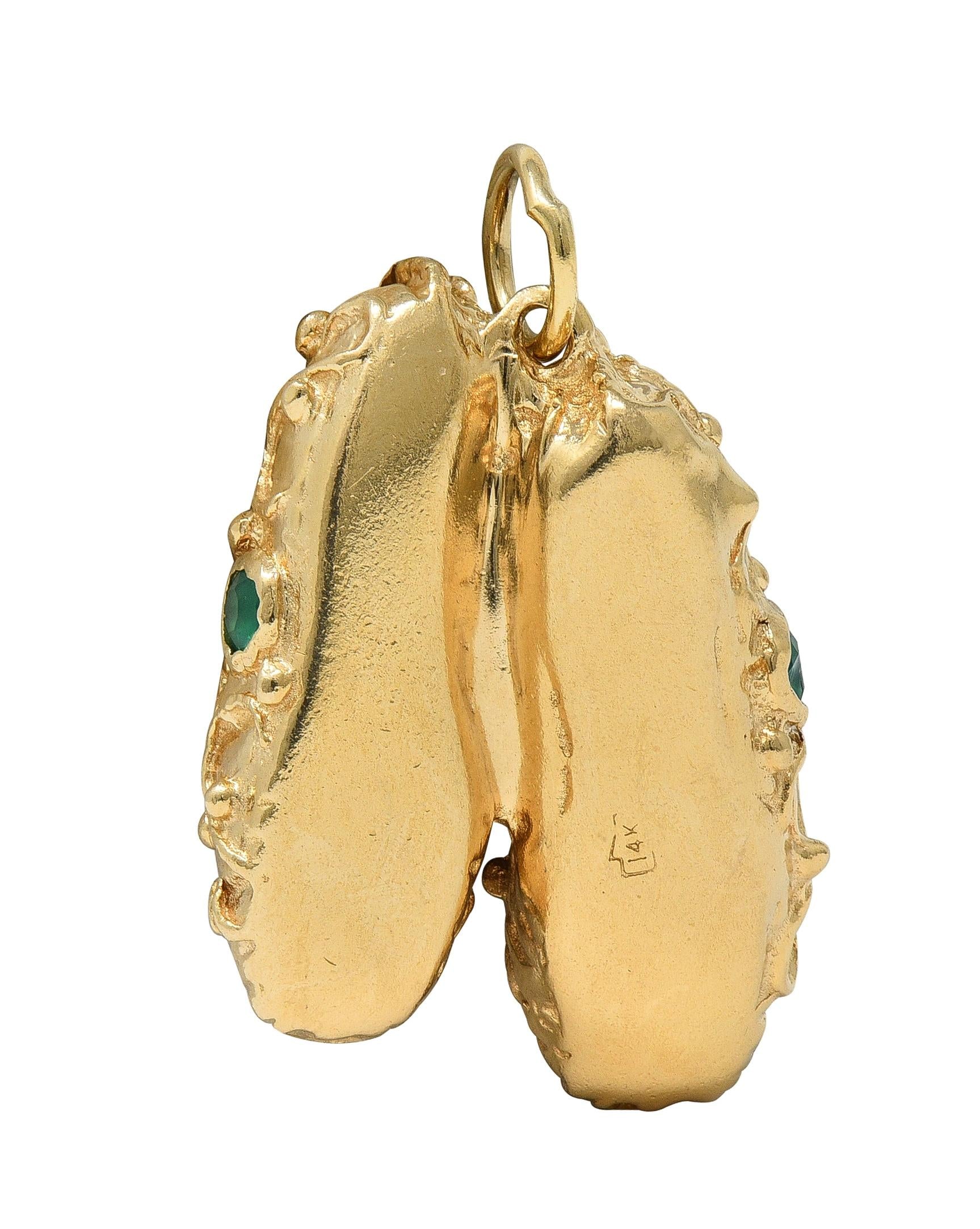 1960's Multi-Gem 14 Karat Yellow Gold Vintage Slipper Pendant Charm