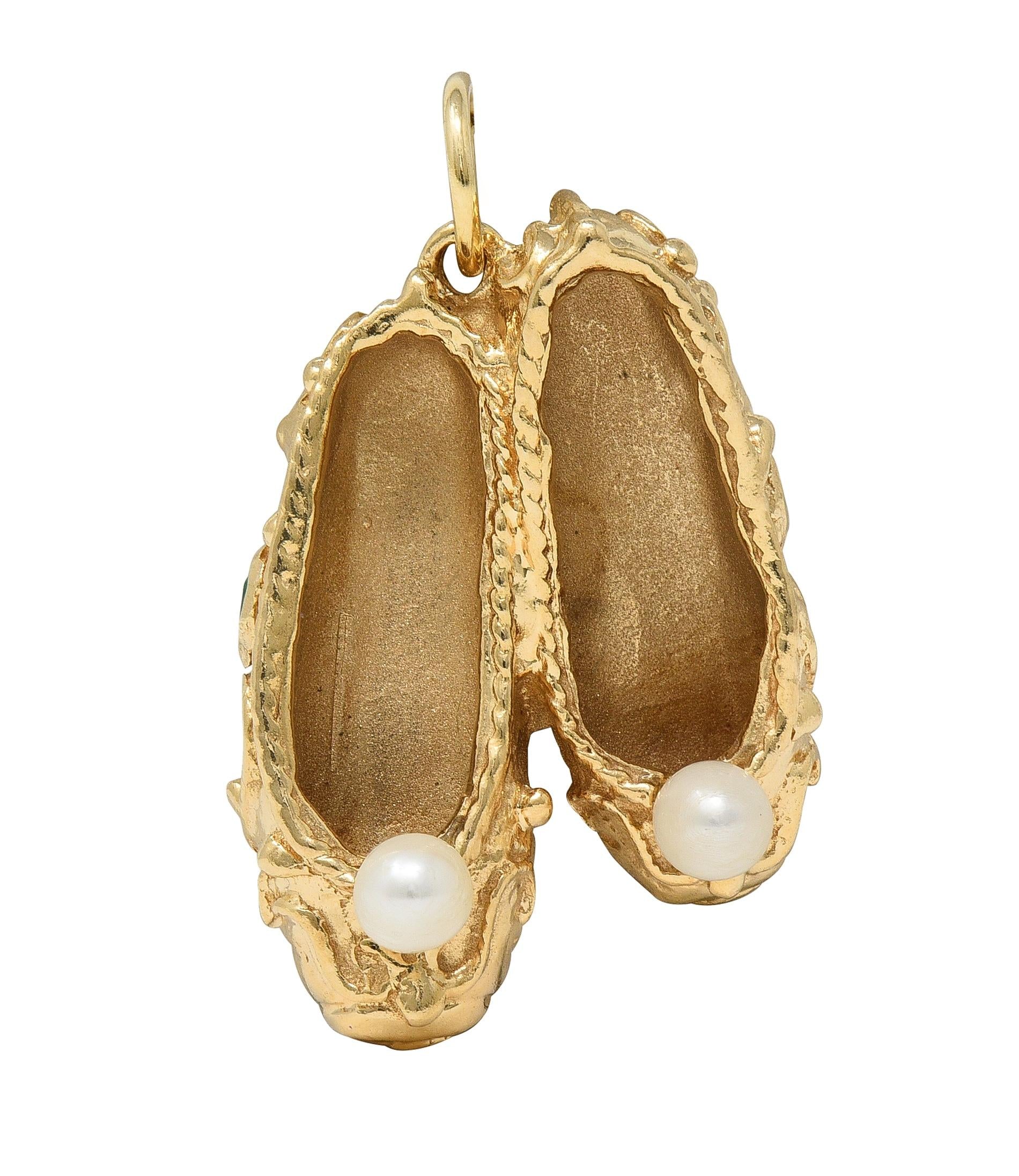 1960's Multi-Gem 14 Karat Yellow Gold Vintage Slipper Pendant Charm