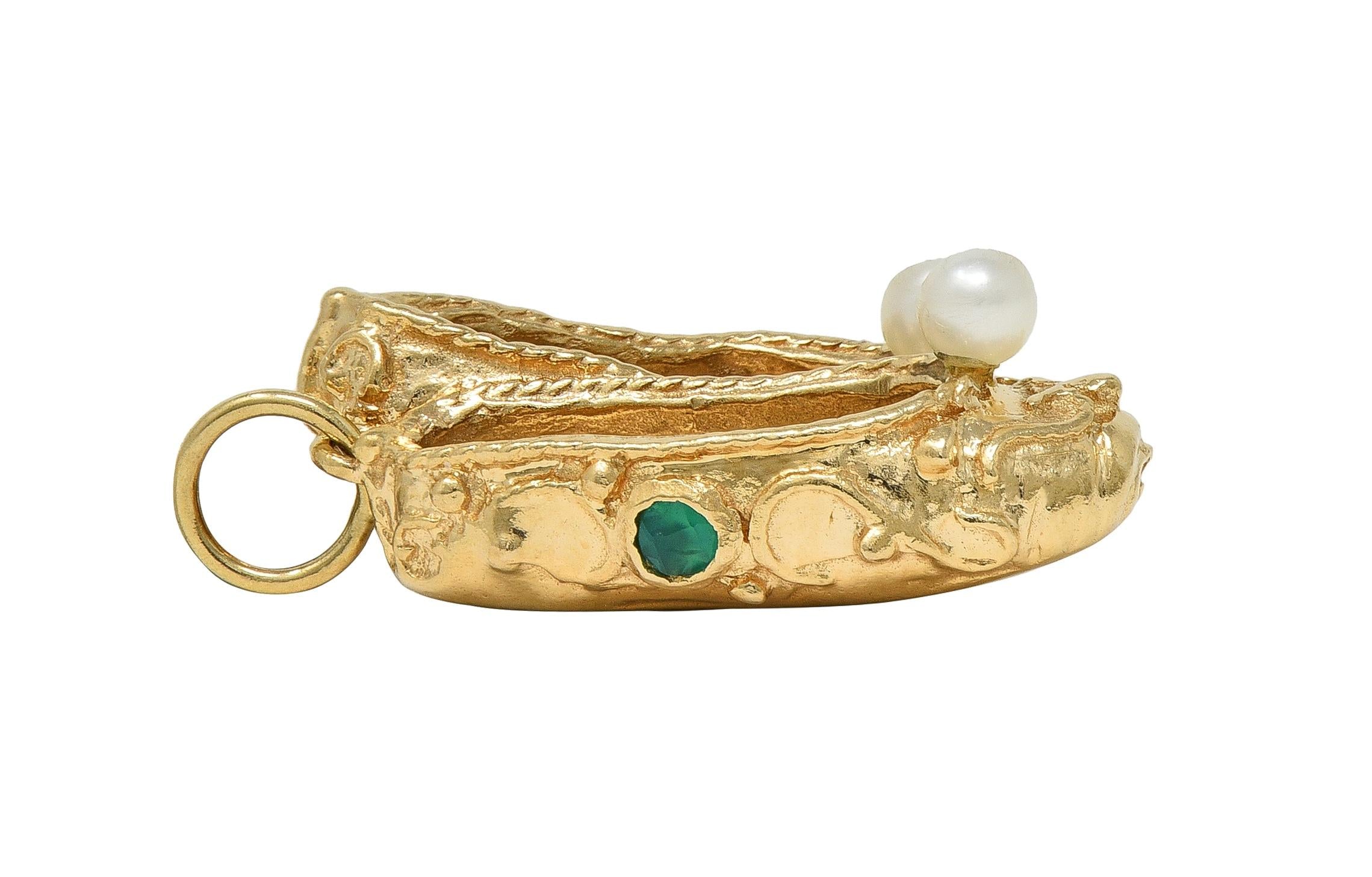 1960's Multi-Gem 14 Karat Yellow Gold Vintage Slipper Pendant Charm