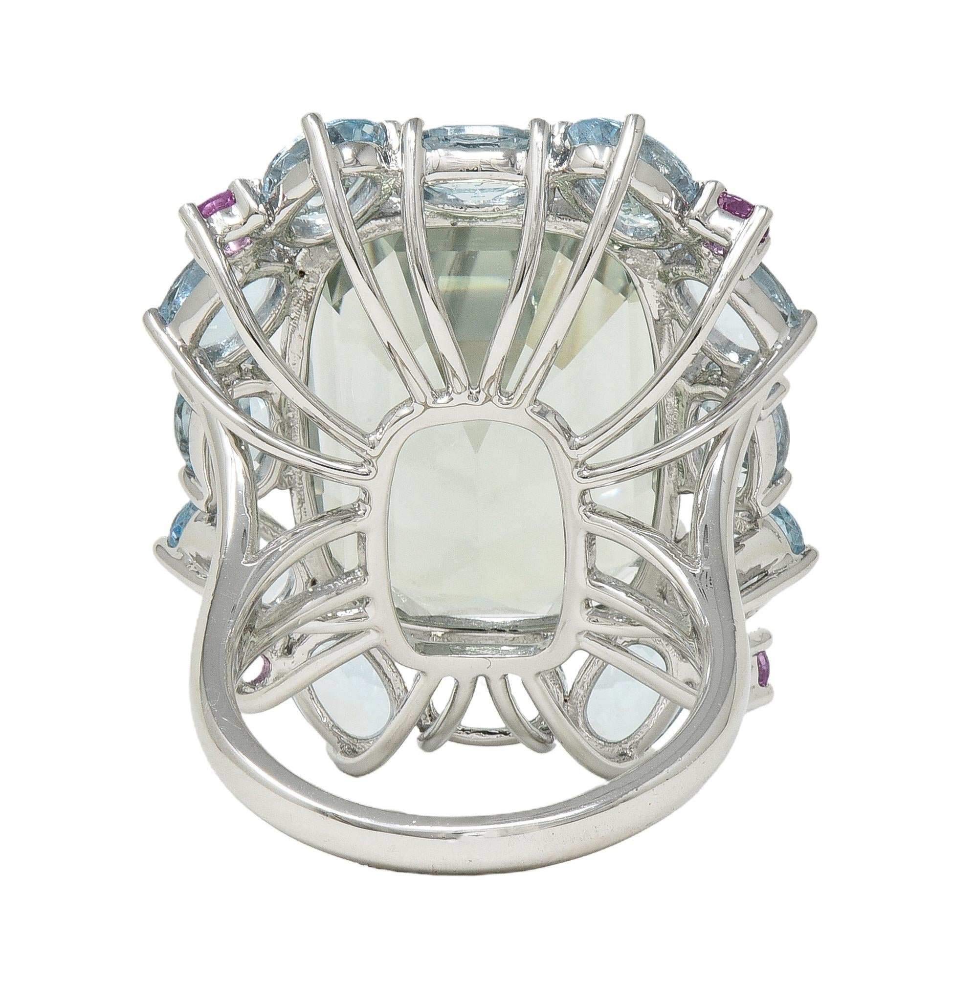 Contemporary 31.89 CTW Prasiolite Aquamarine Sapphire Platinum Cocktail Ring