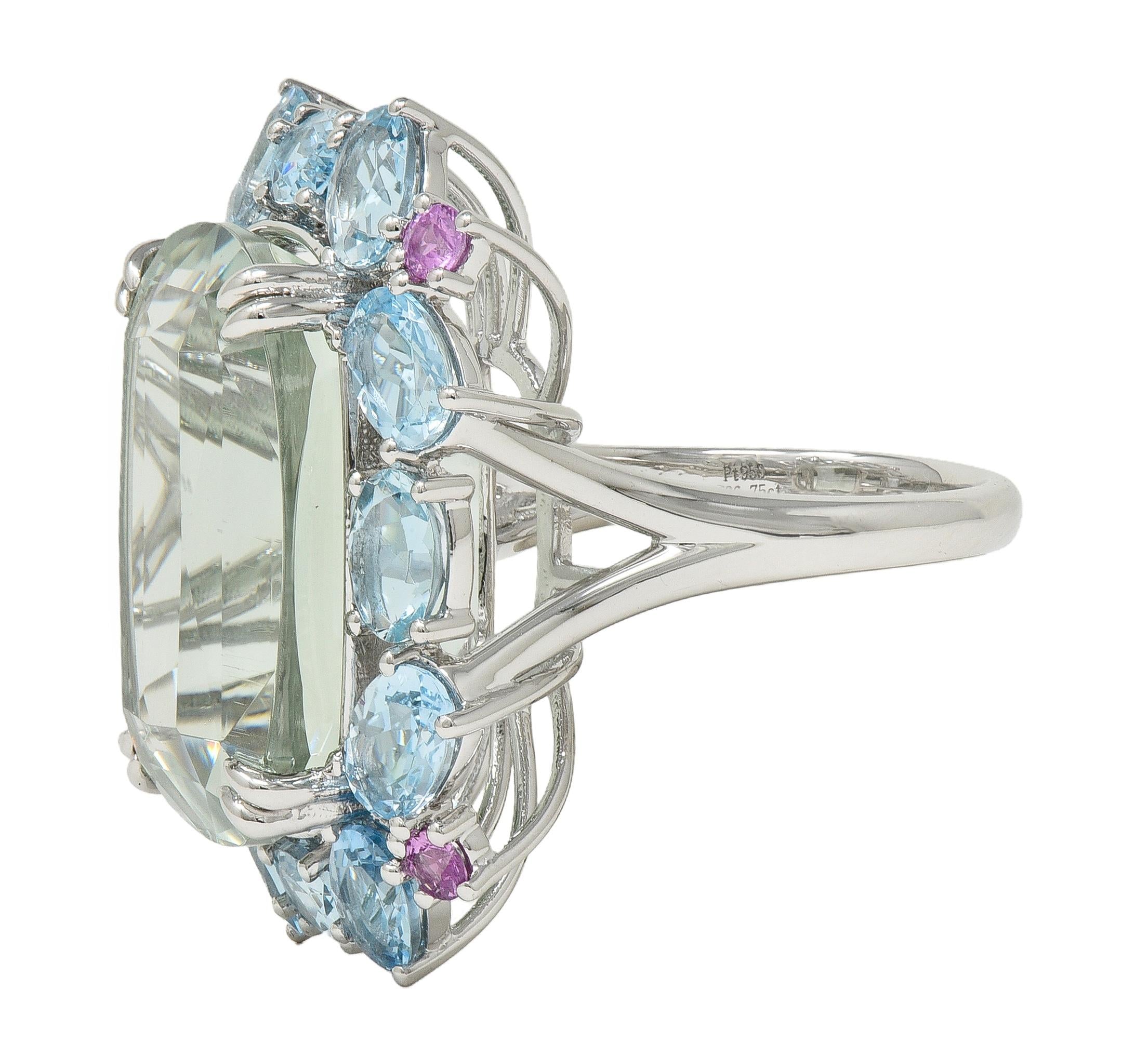 Contemporary 31.89 CTW Prasiolite Aquamarine Sapphire Platinum Cocktail Ring