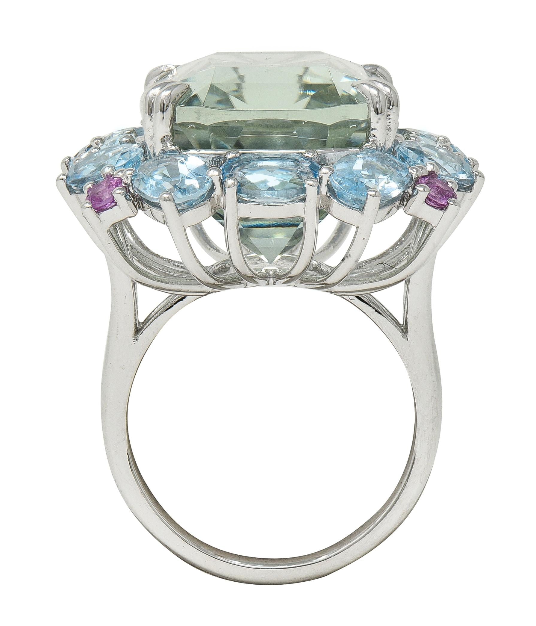 Contemporary 31.89 CTW Prasiolite Aquamarine Sapphire Platinum Cocktail Ring