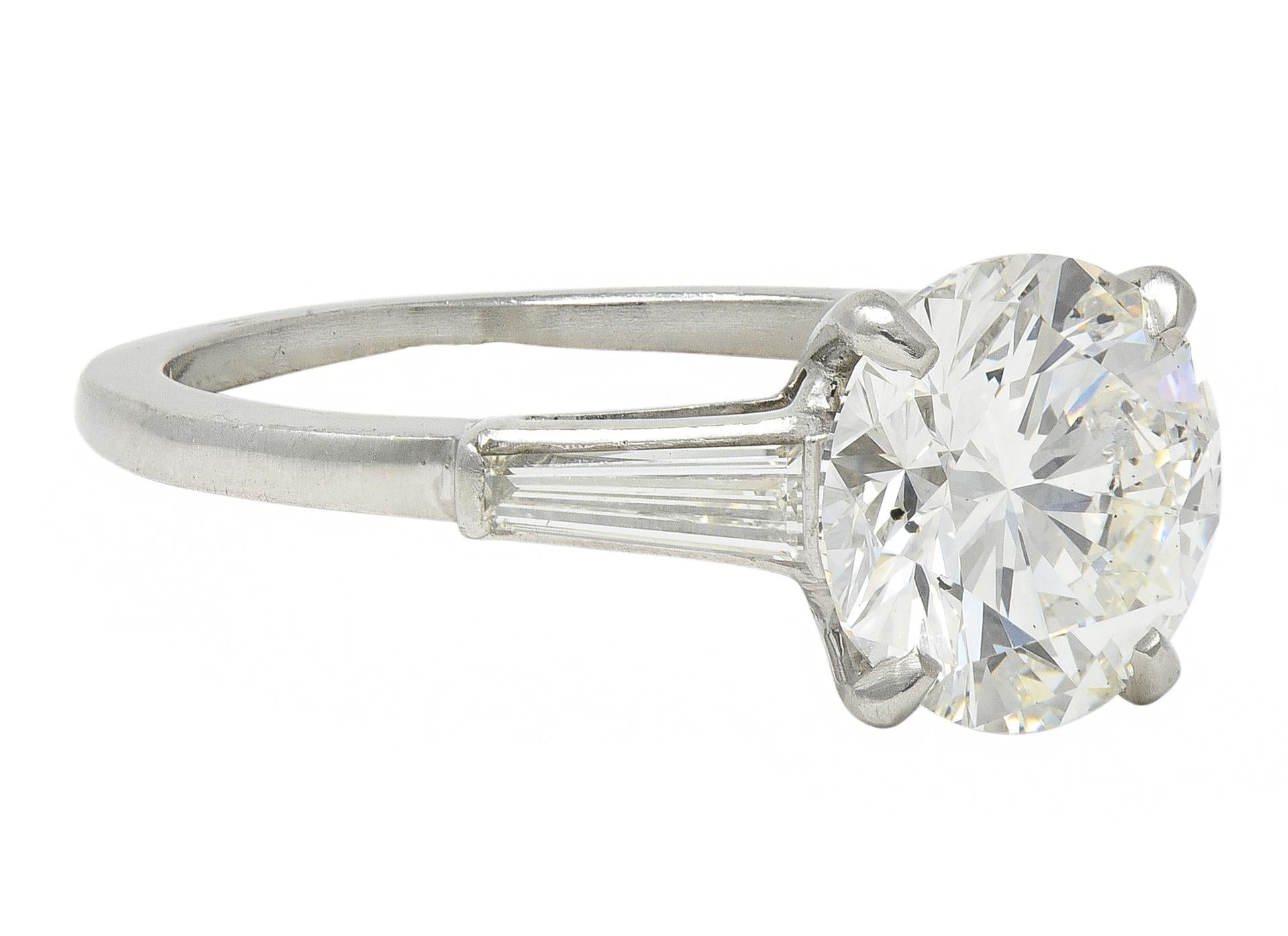 Mid-Century 2.88 CTW Diamond Platinum Vintage Three Stone Engagement Ring GIA