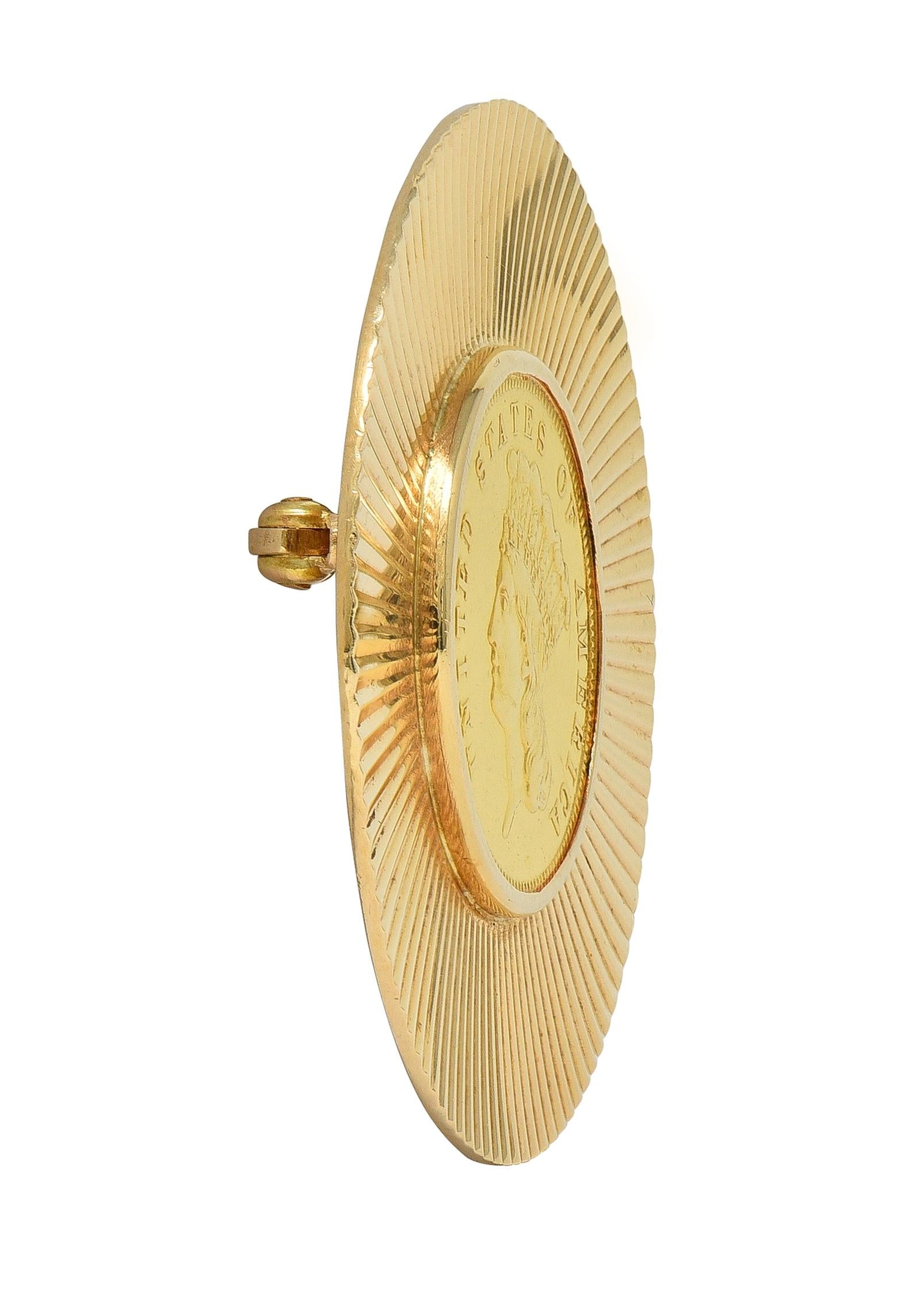 Tiffany & Co. Early 1900's 14K Gold 1855 US 3 Dollar Coin Antique Circle Brooch