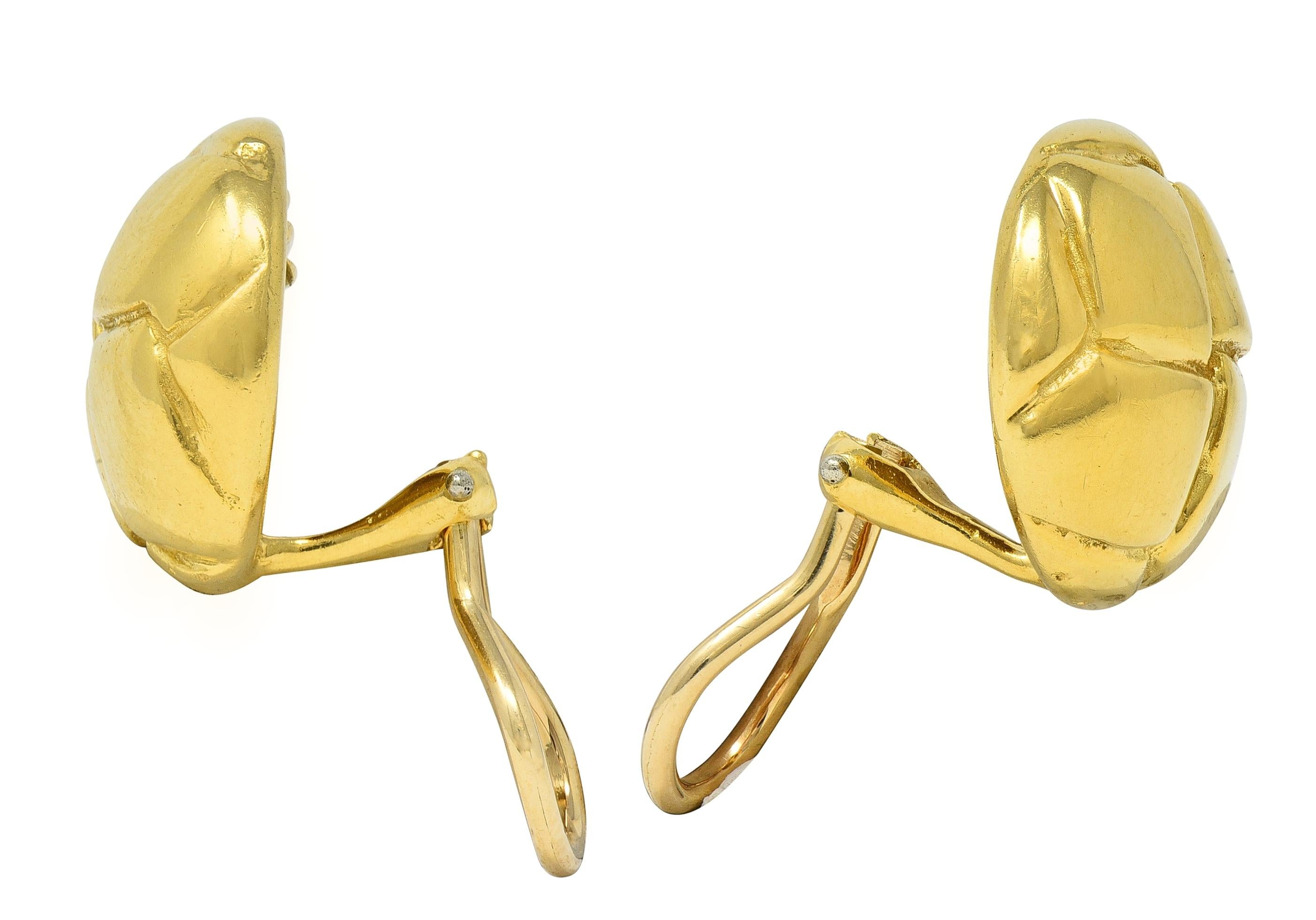 Tiffany & Co. 1979 18 Karat Yellow Gold Vintage Woven Button Ear-Clip Earrings