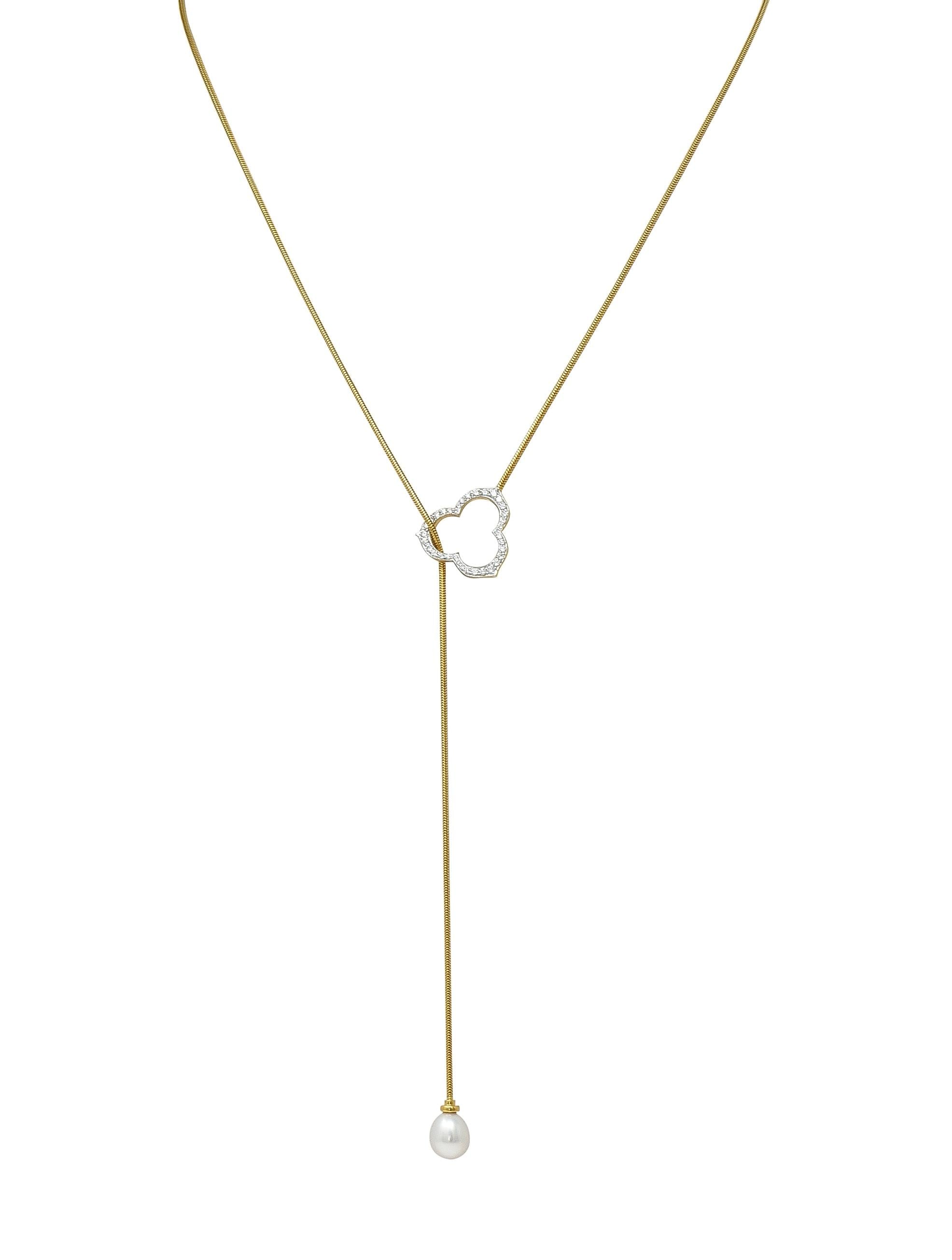 Angela Cummings Diamond Pearl 18 Karat Two-Tone Gold Vintage Lariat Necklace