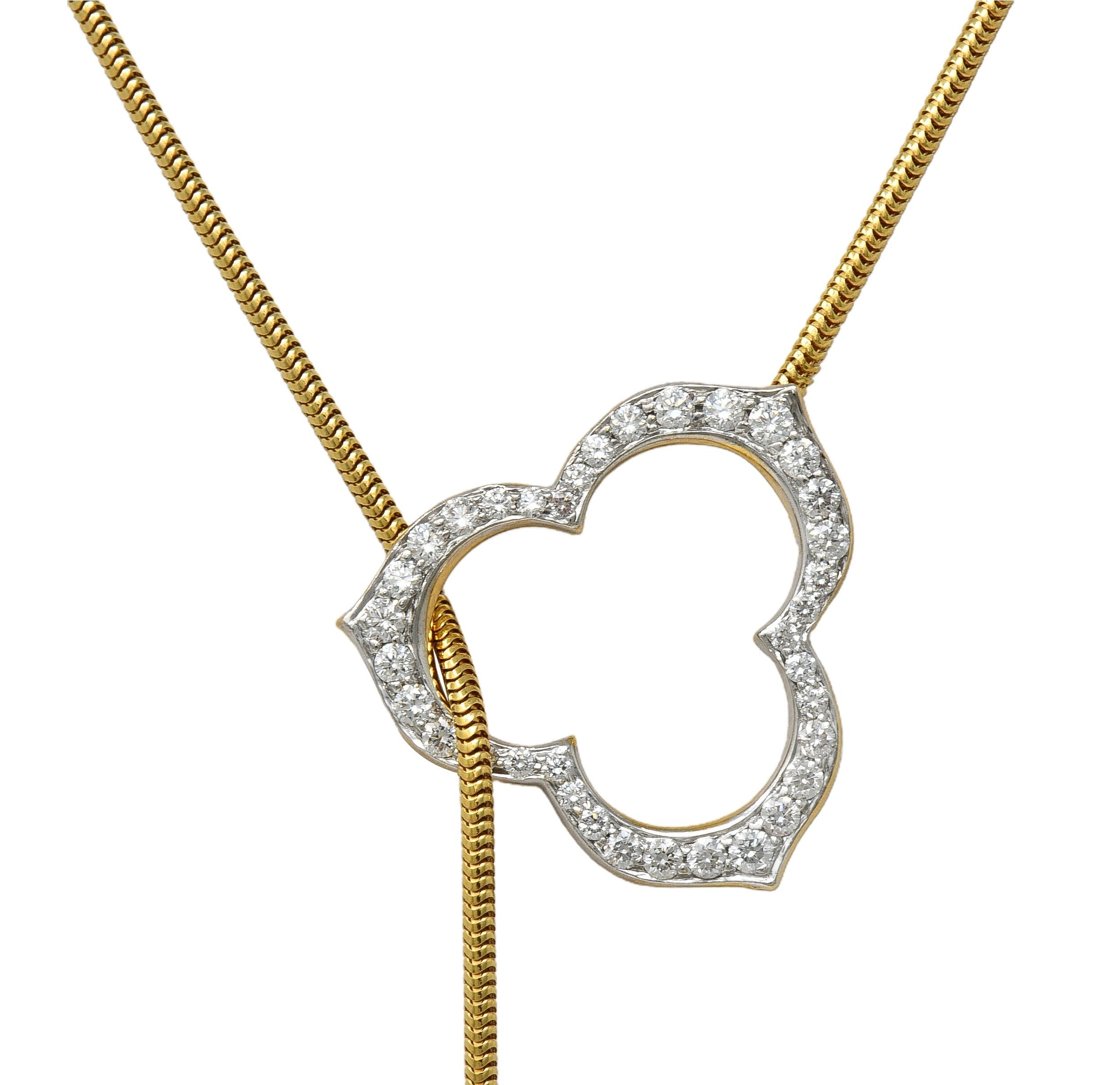 Angela Cummings Diamond Pearl 18 Karat Two-Tone Gold Vintage Lariat Necklace