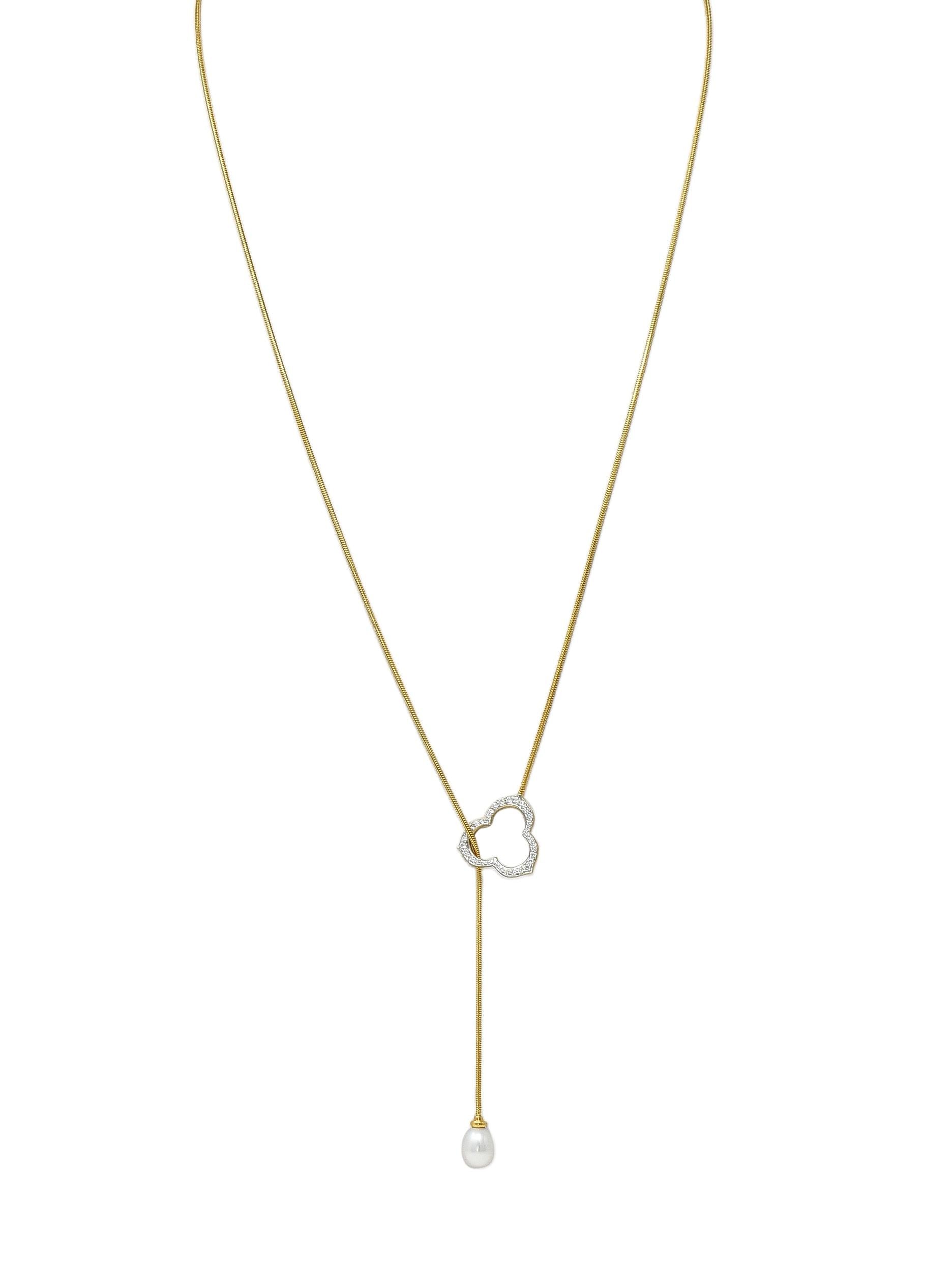 Angela Cummings Diamond Pearl 18 Karat Two-Tone Gold Vintage Lariat Necklace