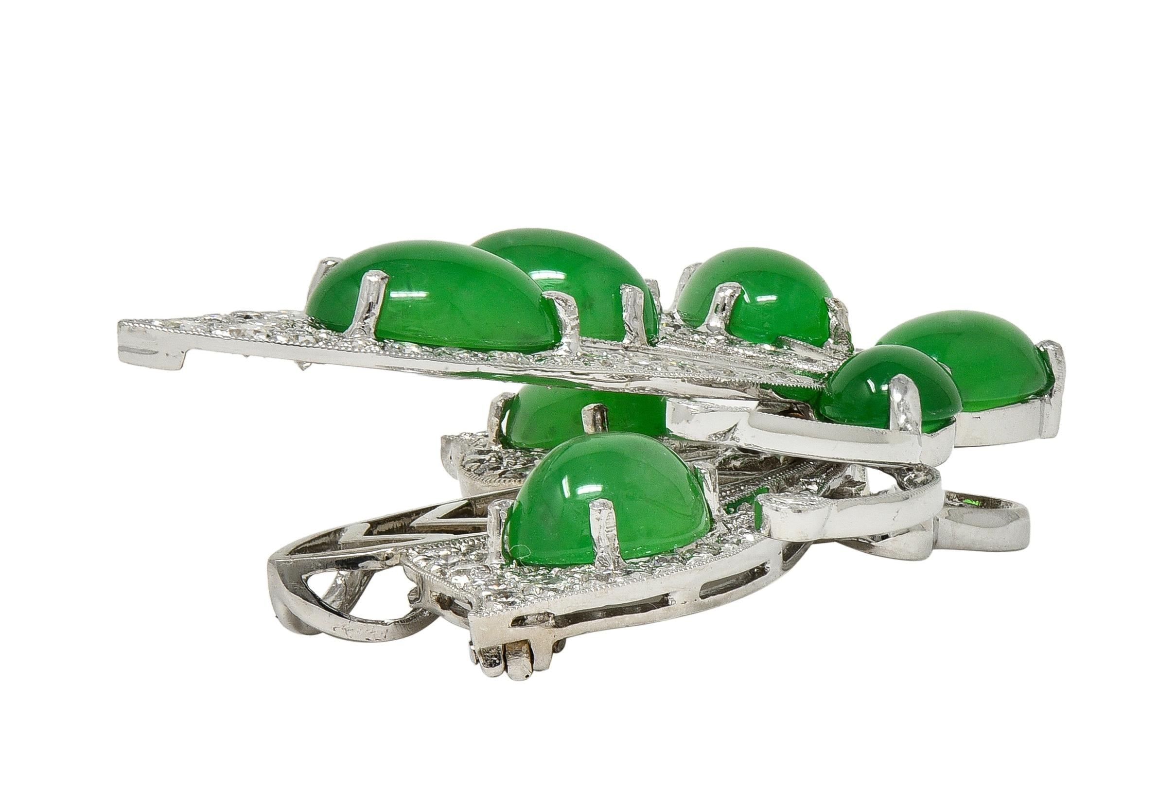 Contemporary 1.60 CTW Diamond Jade 18K White Gold En Tremblant Butterfly Brooch