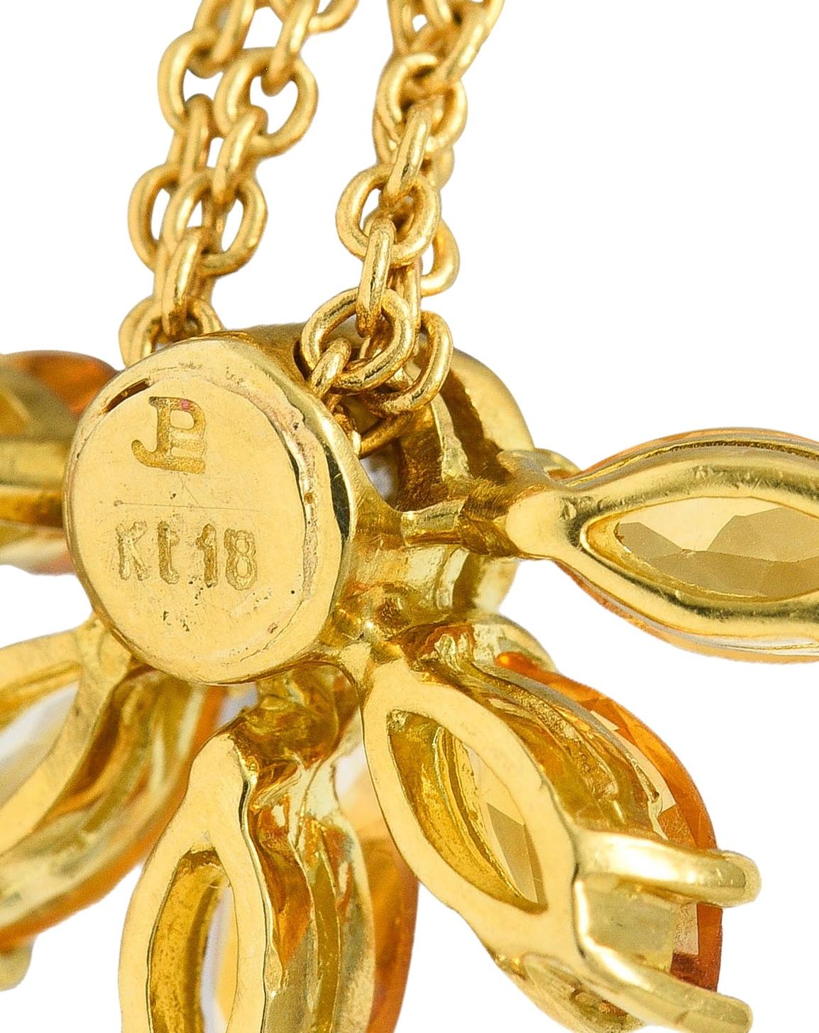 Contemporary 1.50 CTW Citrine Diamond 18 Karat Two-Tone Gold Drop Necklace