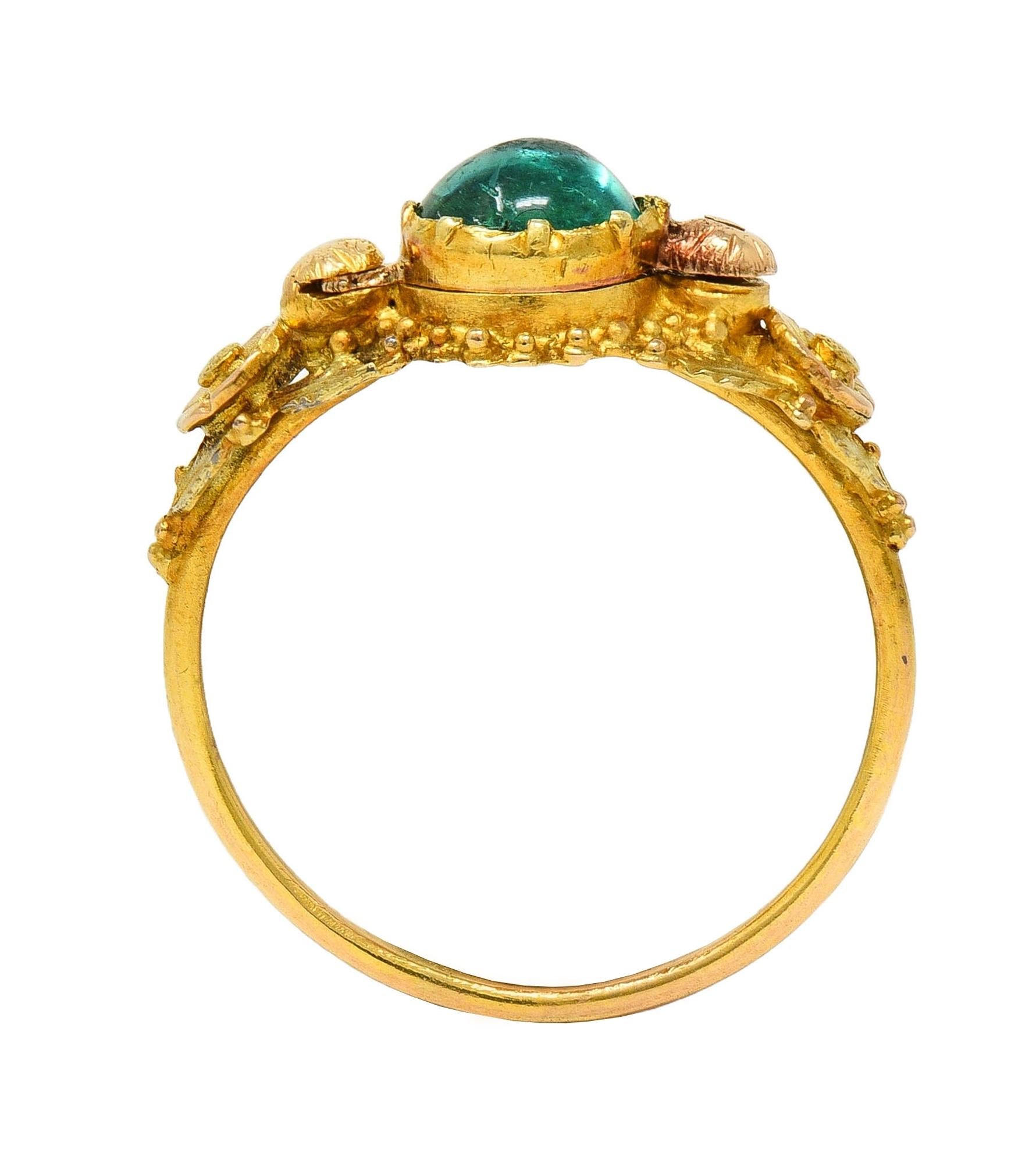Georgian Emerald 22 Karat Gold Antique Napoleon Bonaparte Death Token Ring