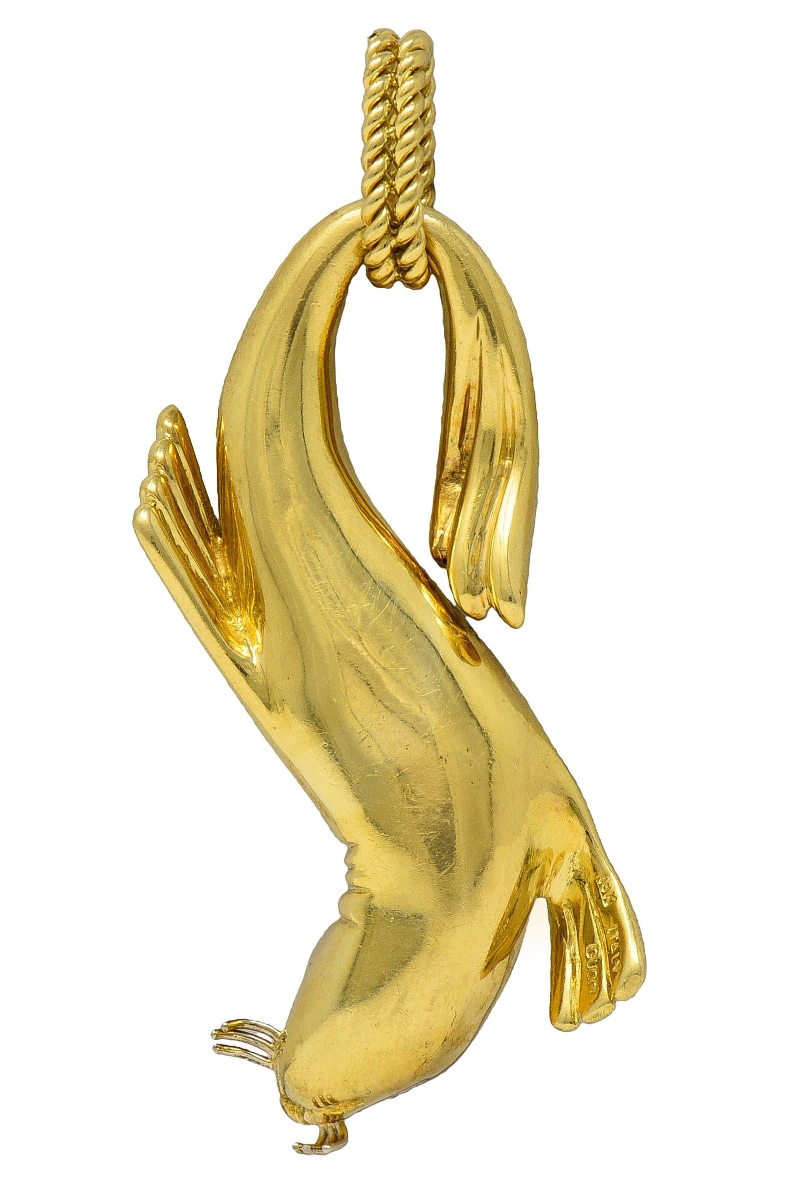 Gucci 1980's Sapphire 18 Karat Two-Tone Gold Vintage Seal Animal Pendant