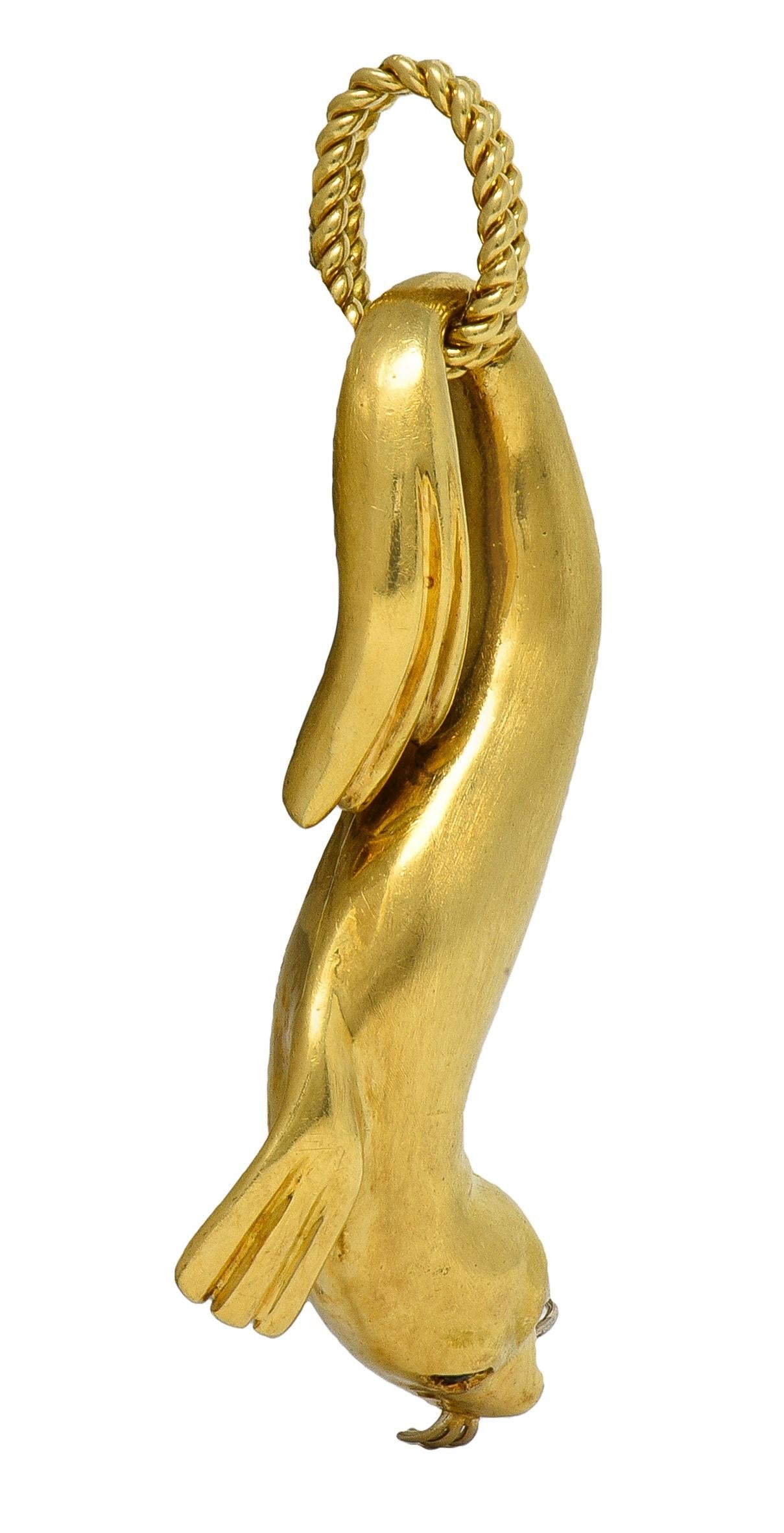 Gucci 1980's Sapphire 18 Karat Two-Tone Gold Vintage Seal Animal Pendant