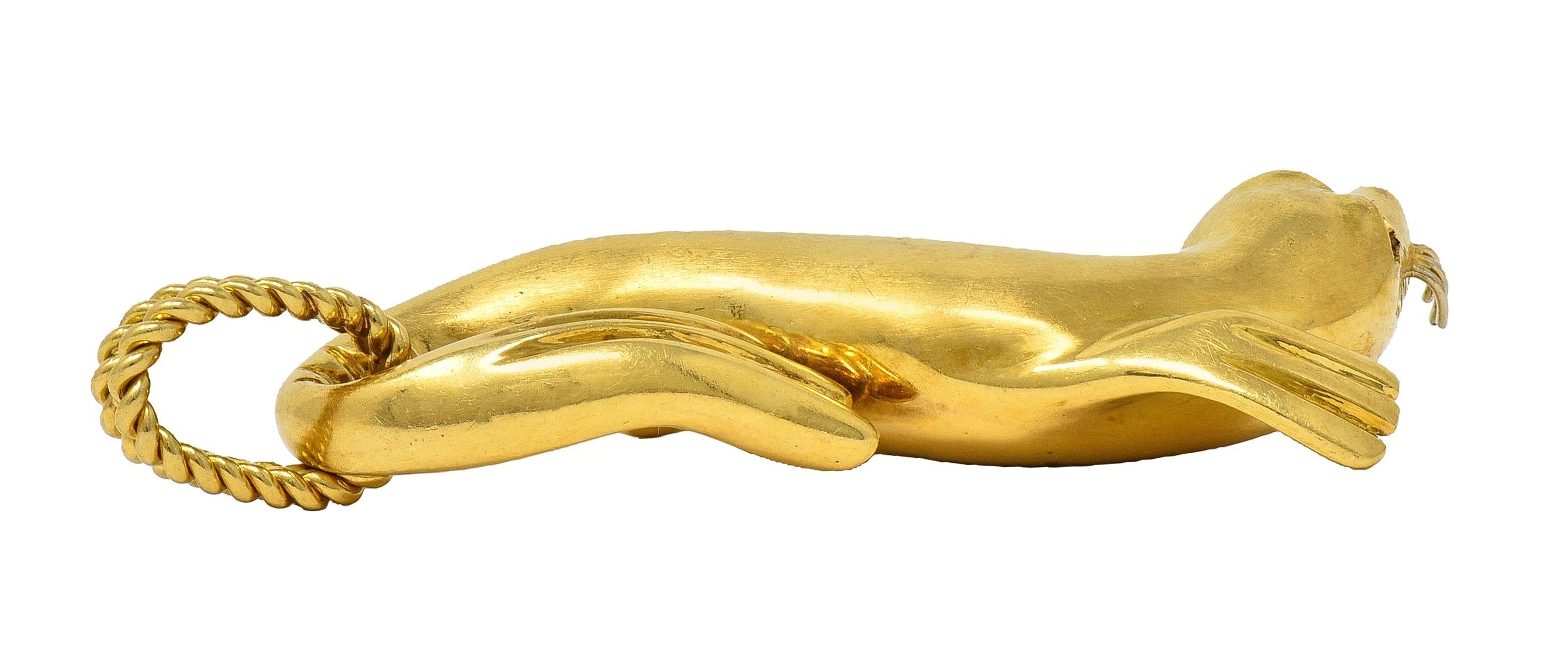 Gucci 1980's Sapphire 18 Karat Two-Tone Gold Vintage Seal Animal Pendant