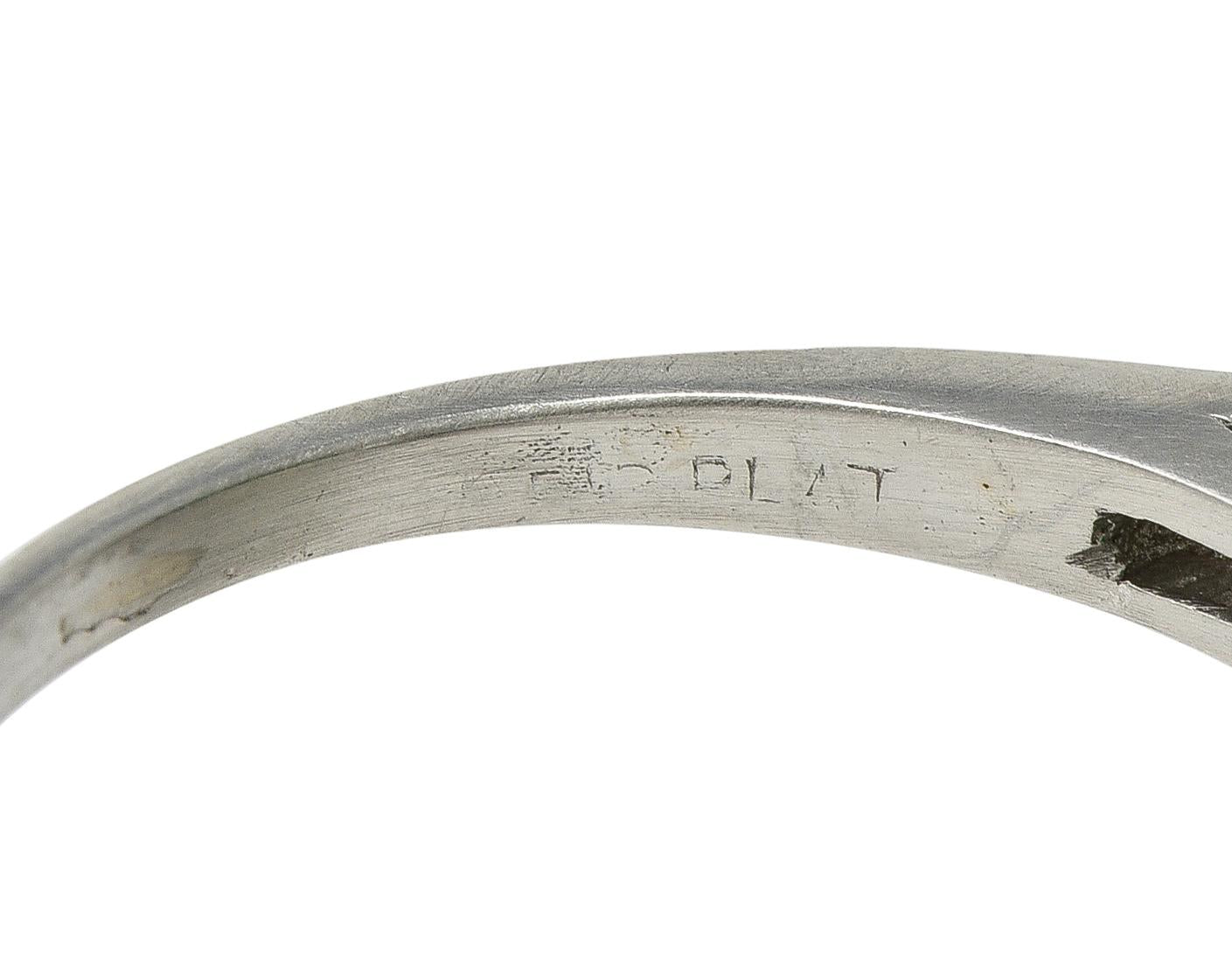 Mid-Century Colombian Emerald Diamond Platinum Vintage Buckle Cocktail Ring AGL