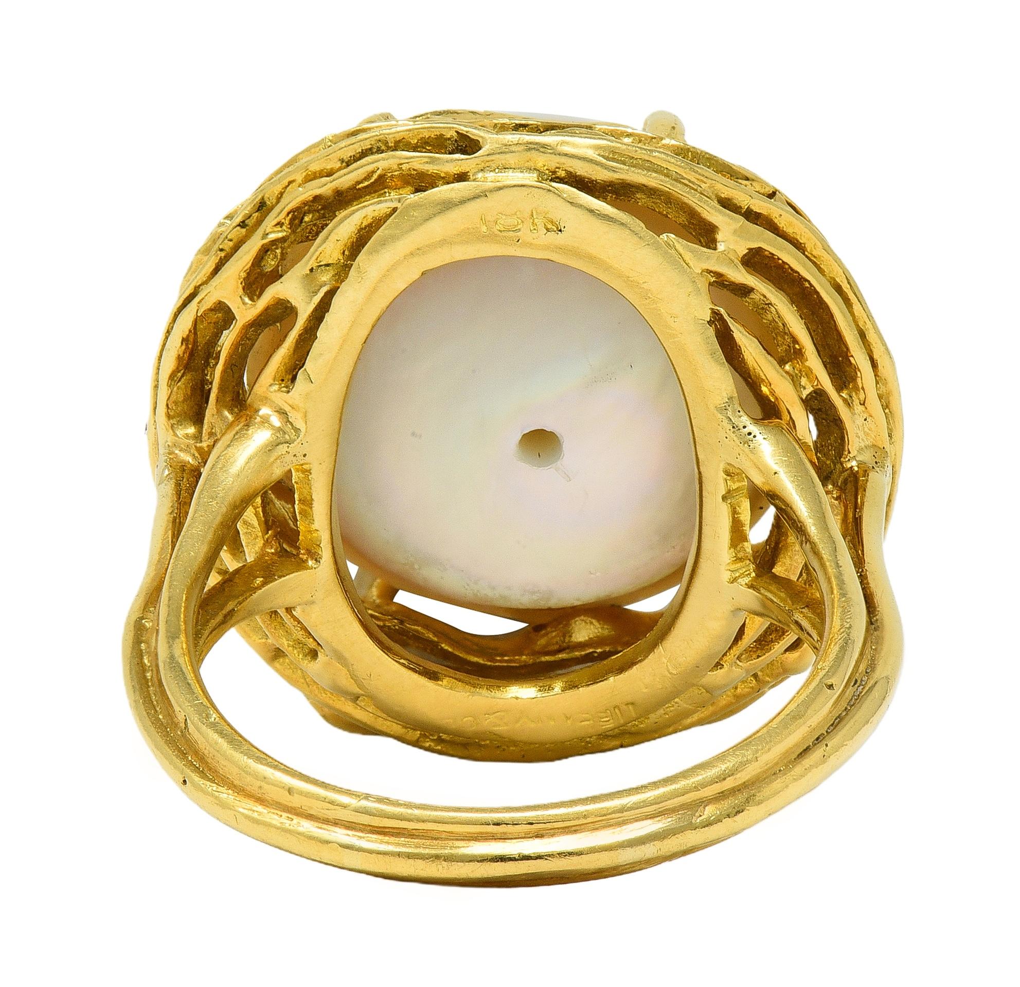 Tiffany & Co. 1960's Mabé Pearl 18 Karat Yellow Gold Vintage Nest Ring