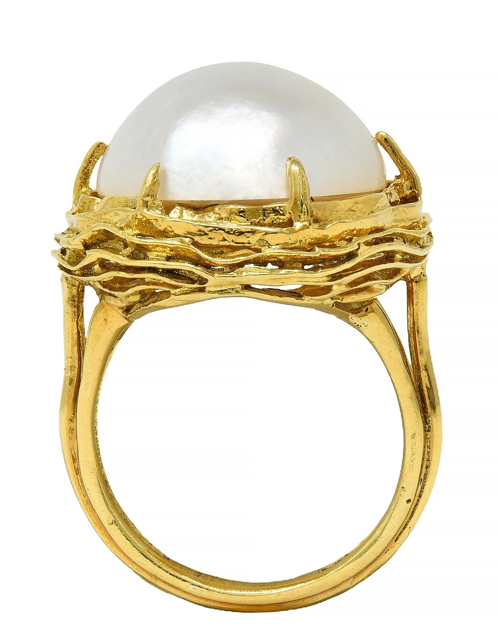 Tiffany & Co. 1960's Mabé Pearl 18 Karat Yellow Gold Vintage Nest Ring
