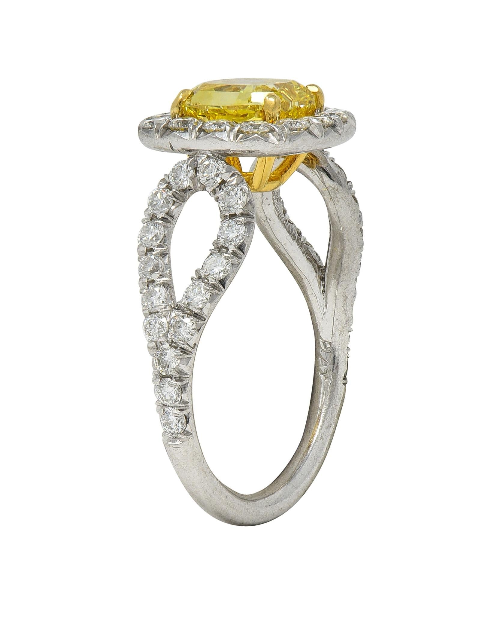 2.79 CTW Fancy Yellow Diamond Platinum 18K Gold Halo Engagement Ring GIA