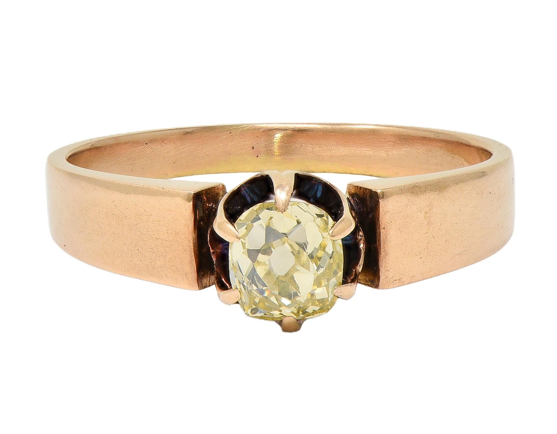 Victorian Fancy Light Yellow Old Mine Diamond 14K Gold Antique Engagement Ring
