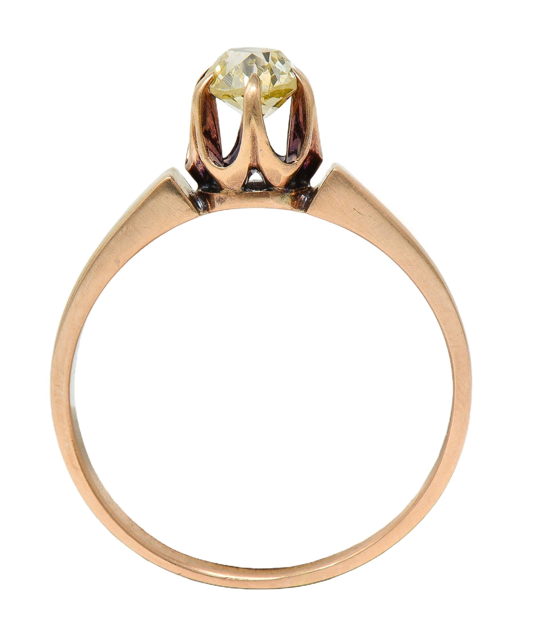 Victorian Fancy Light Yellow Old Mine Diamond 14K Gold Antique Engagement Ring