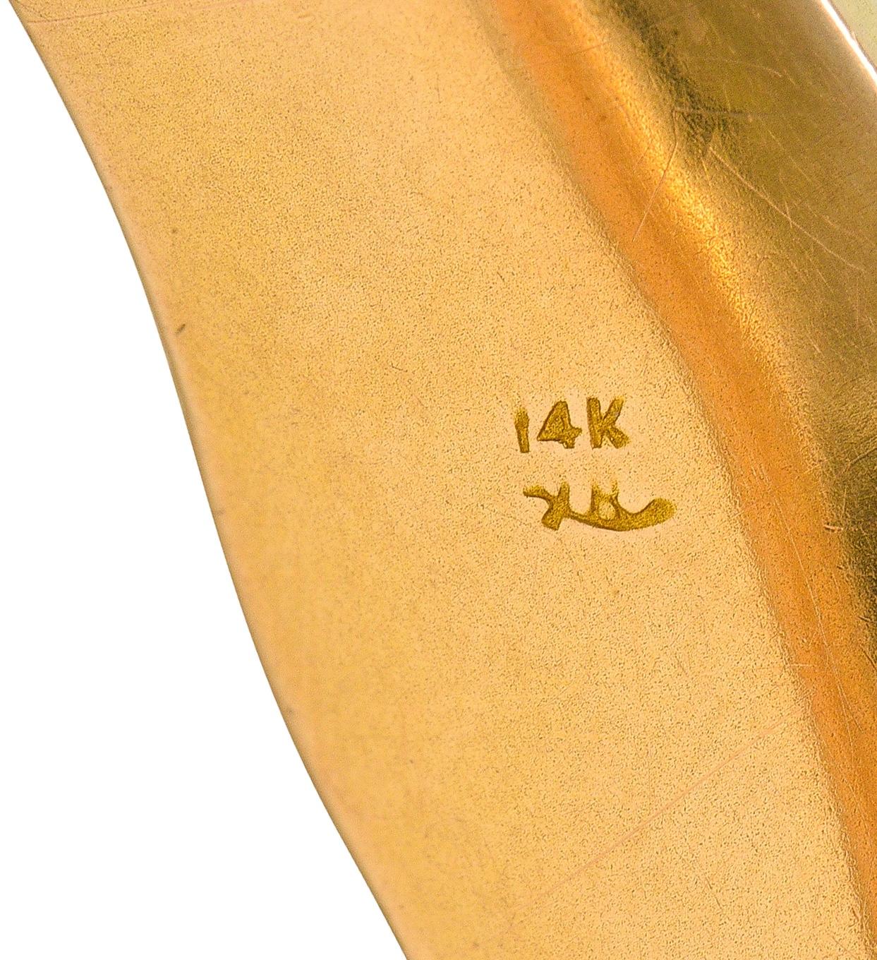 Riker Brothers Art Nouveau 14 Karat Yellow Gold Antique Swallow Bangle Bracelet