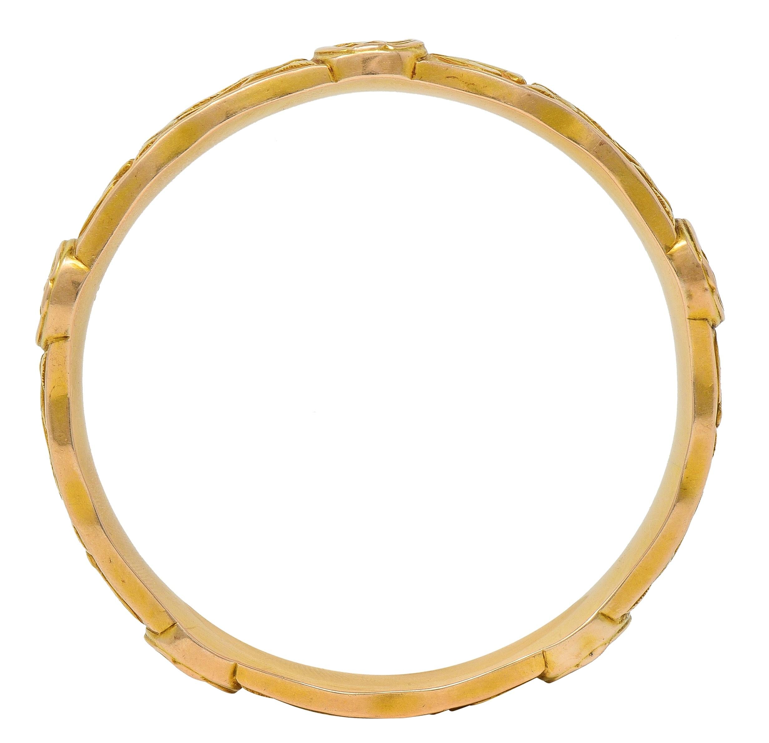 Riker Brothers Art Nouveau 14 Karat Yellow Gold Antique Swallow Bangle Bracelet