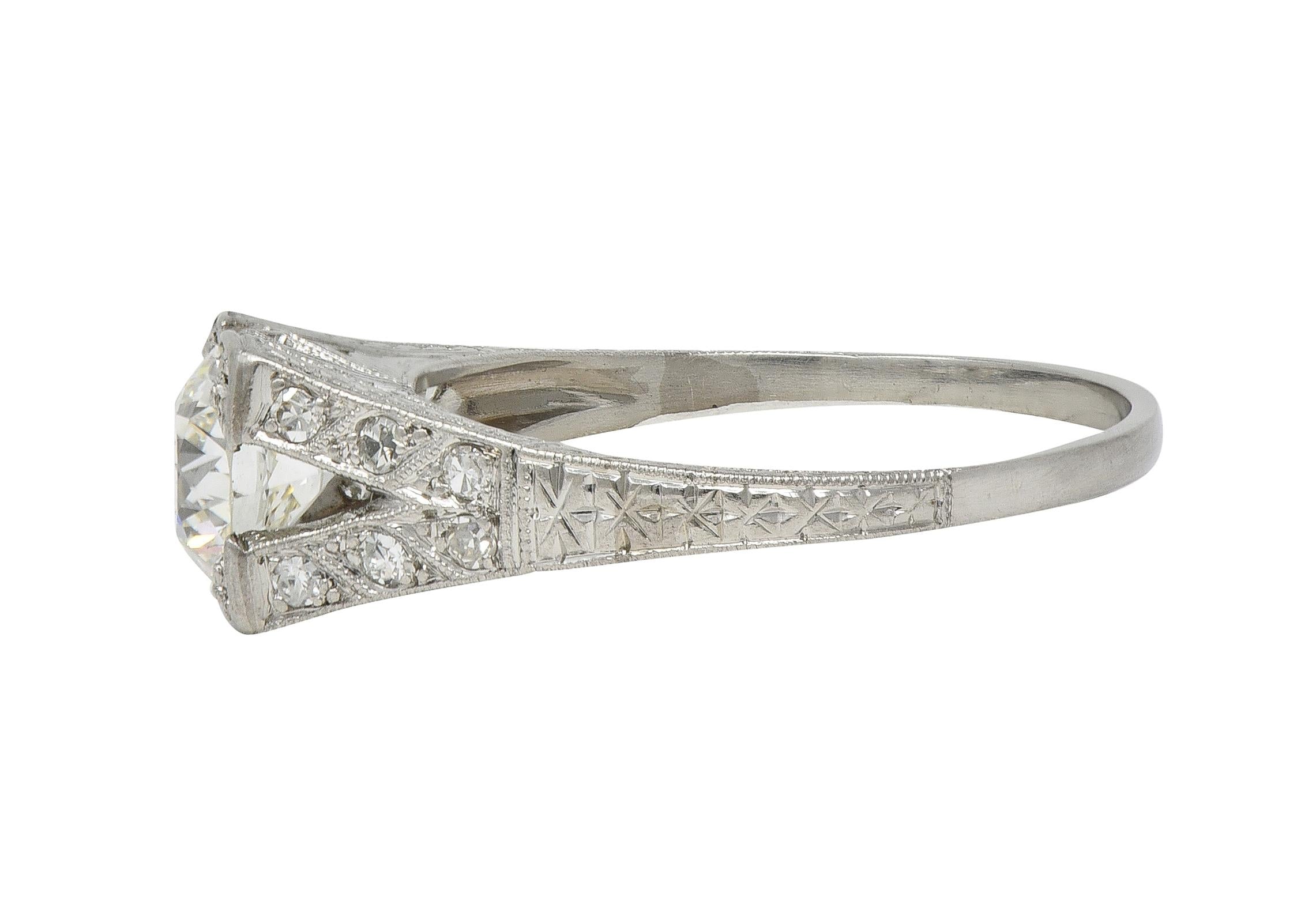 Art Deco 1.30 CTW Diamond Platinum Vintage Fanning Wheat Engagement Ring