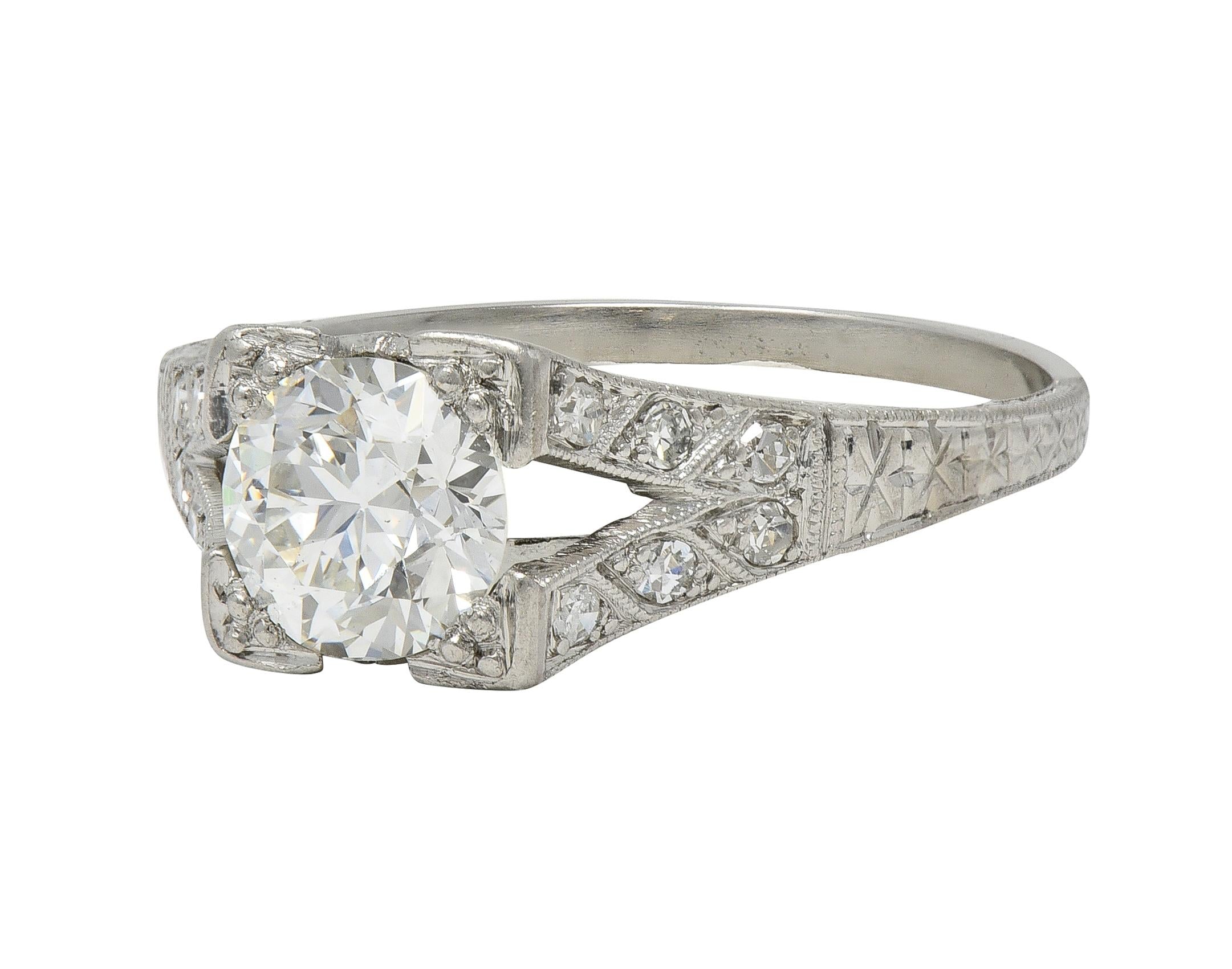 Art Deco 1.30 CTW Diamond Platinum Vintage Fanning Wheat Engagement Ring