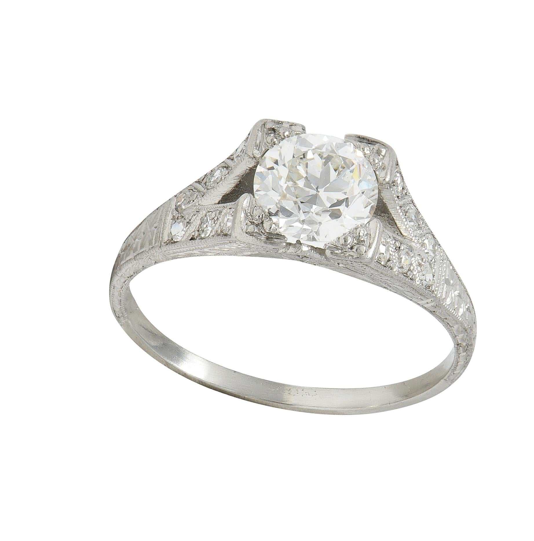Art Deco 1.30 CTW Diamond Platinum Vintage Fanning Wheat Engagement Ring