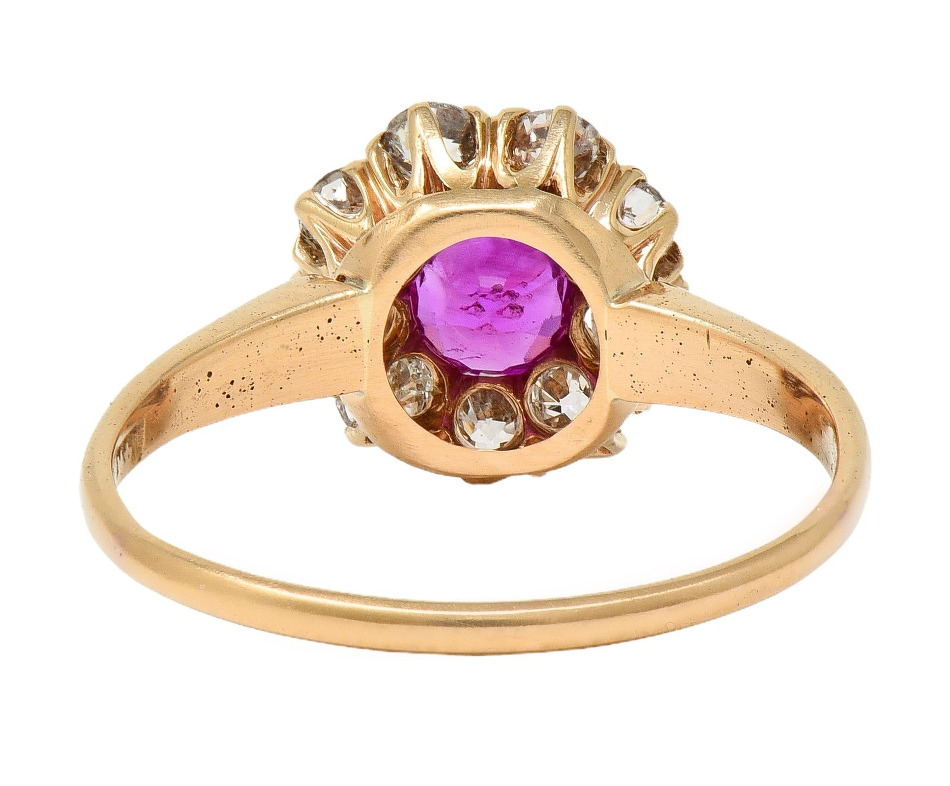 Victorian No Heat Burma Pink Sapphire Diamond 14K Gold Antique Halo Ring GIA