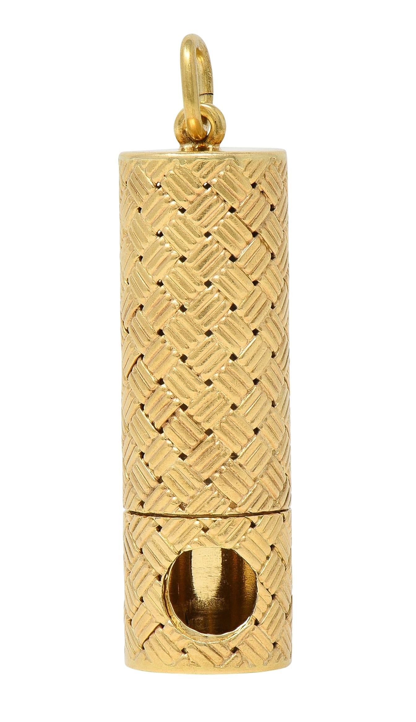 Tiffany & Co. 1950's 14 Karat Yellow Gold Vintage Basket Weave Pill Case Pendant
