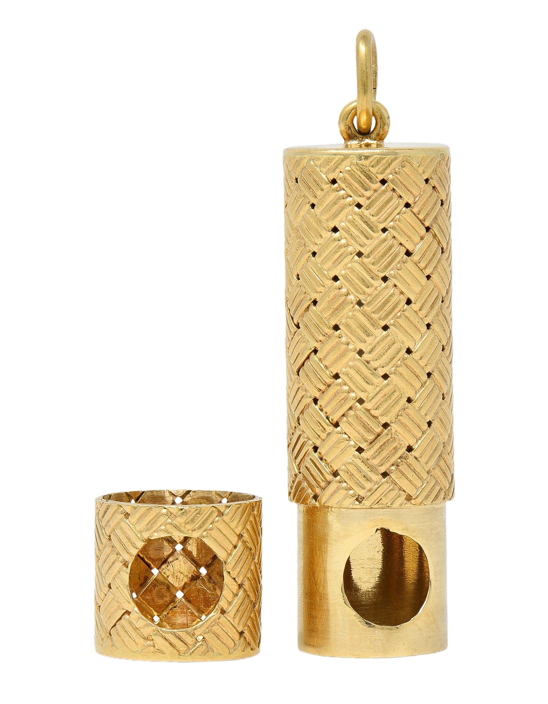 Tiffany & Co. 1950's 14 Karat Yellow Gold Vintage Basket Weave Pill Case Pendant