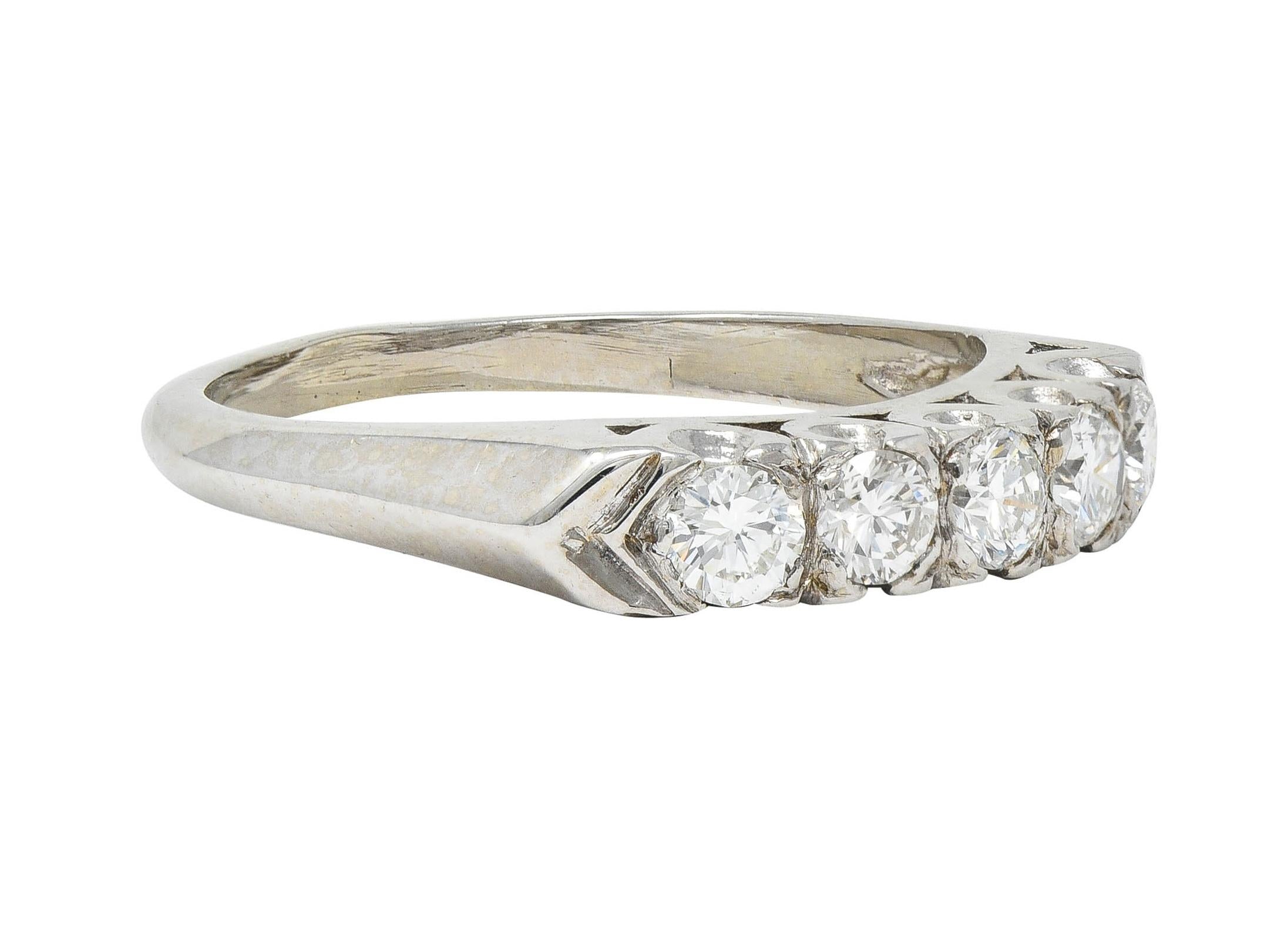 Vintage .55 CTW Brilliant Diamond 14 Karat White Gold Fishtail Wedding Band Ring