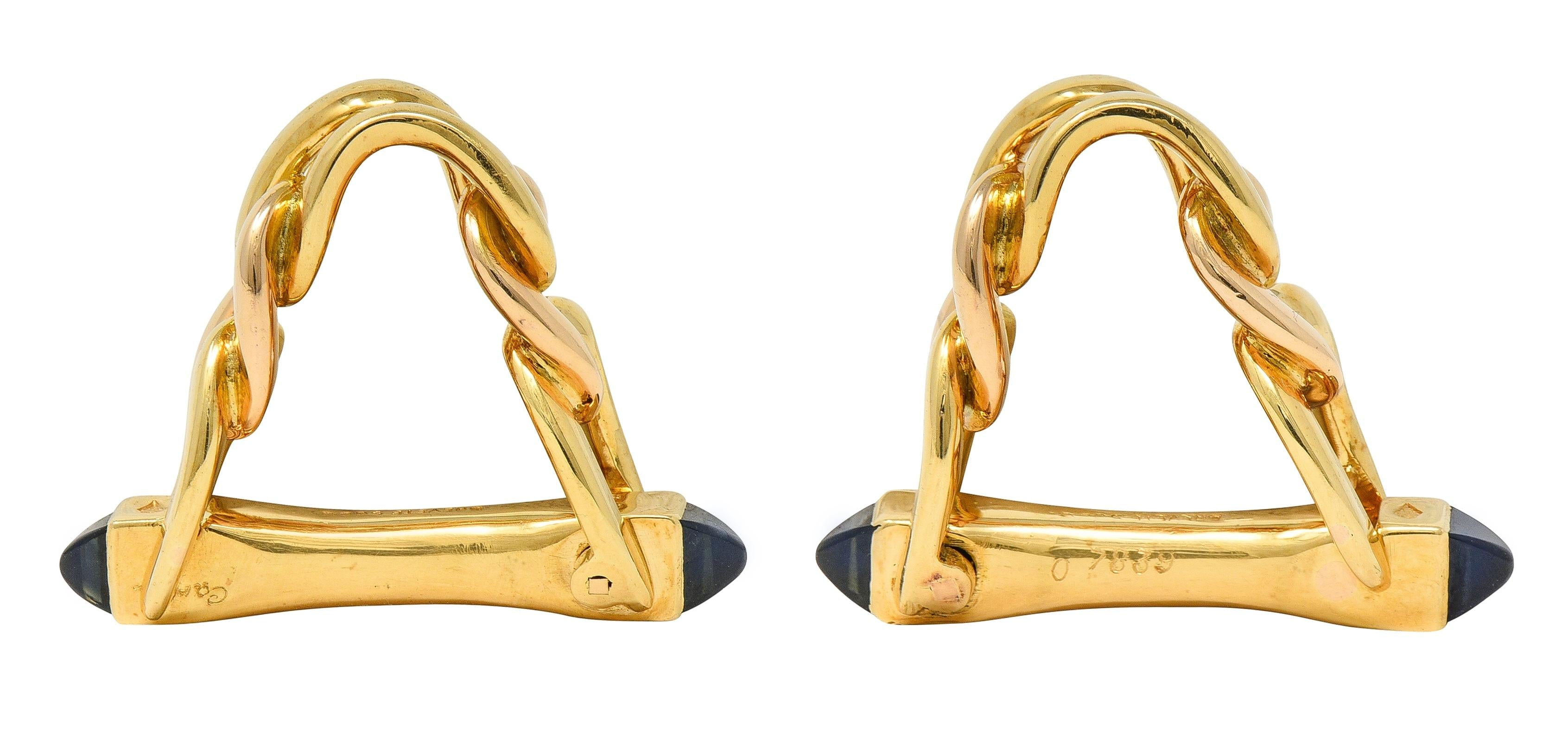 Cartier 1940's Sapphire 18 Karat Yellow Gold Vintage Stirrup Cufflinks