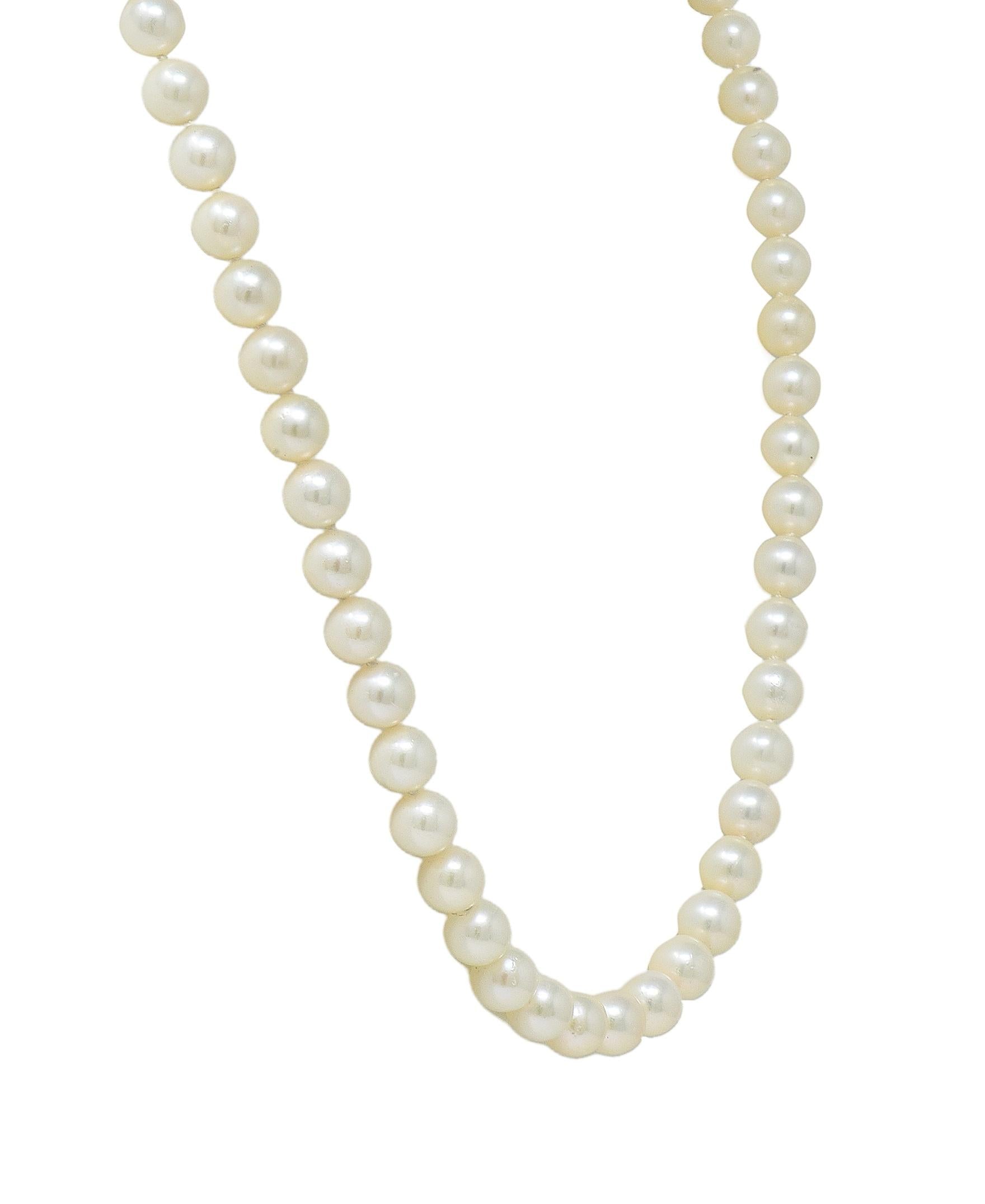 Mikimoto 1980's Akoya Pearl 18 Karat Yellow Gold Vintage Pearl Strand Necklace