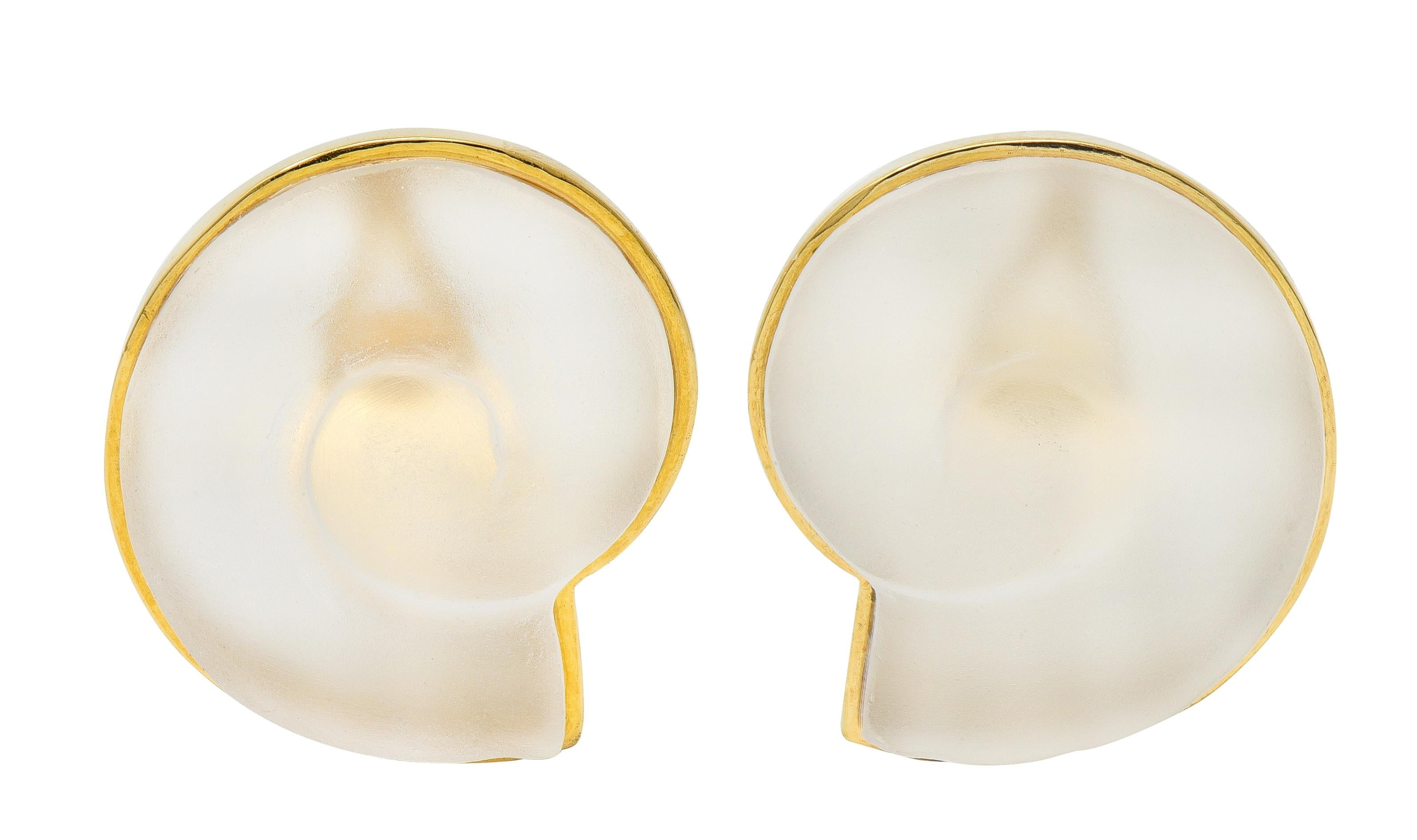 Ilias LaLaounis Crystal Quartz 18K Gold Nautilus Shell Vintage Ear-Clip Earrings