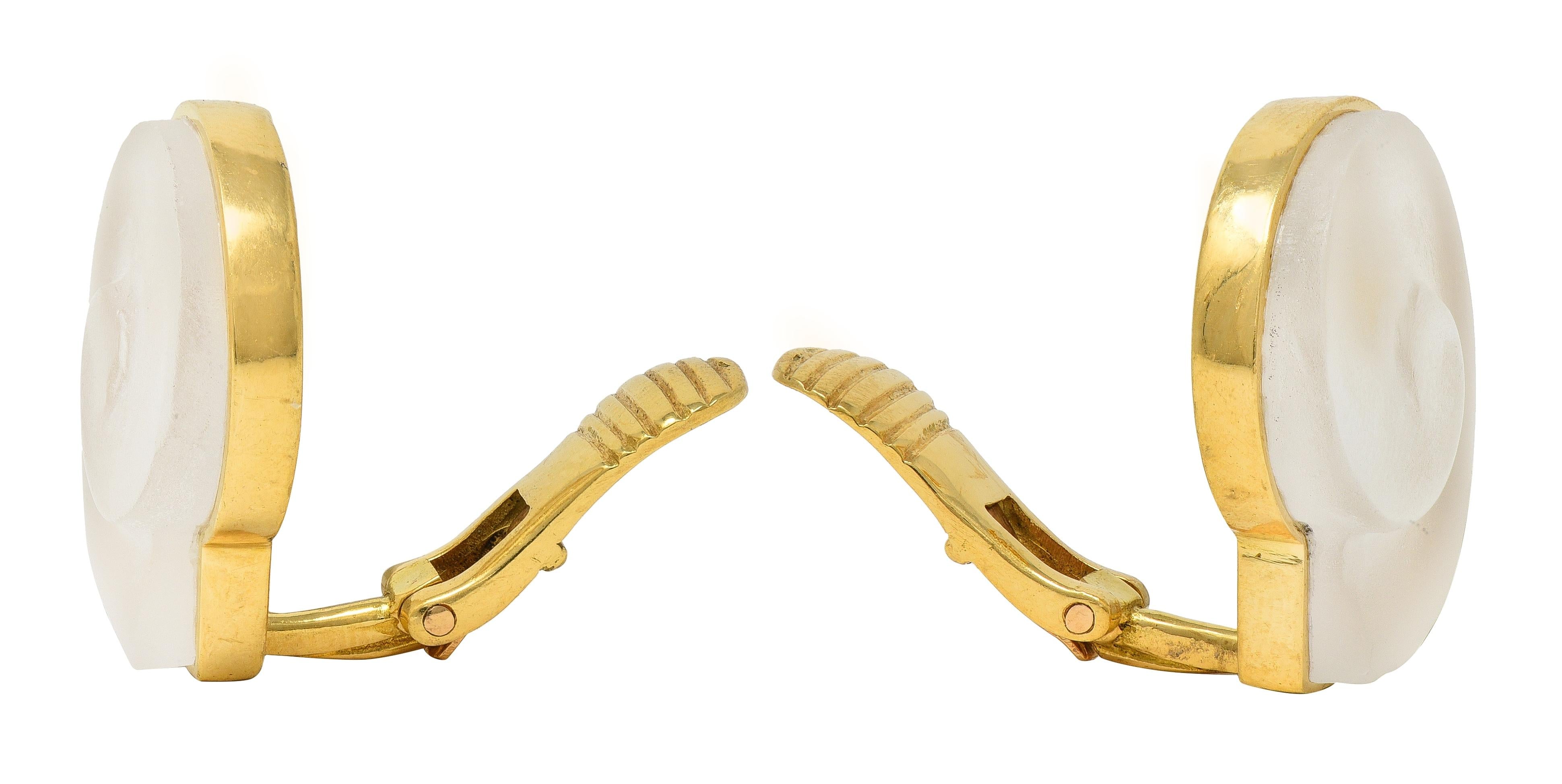 Ilias LaLaounis Crystal Quartz 18K Gold Nautilus Shell Vintage Ear-Clip Earrings