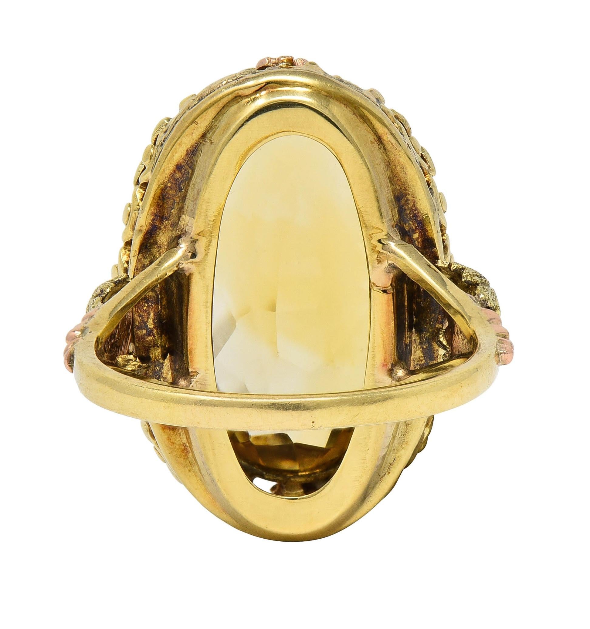 Art Deco 11.55 Citrine 14 Karat Two-Tone Gold Antique Grapevine Cocktail Ring