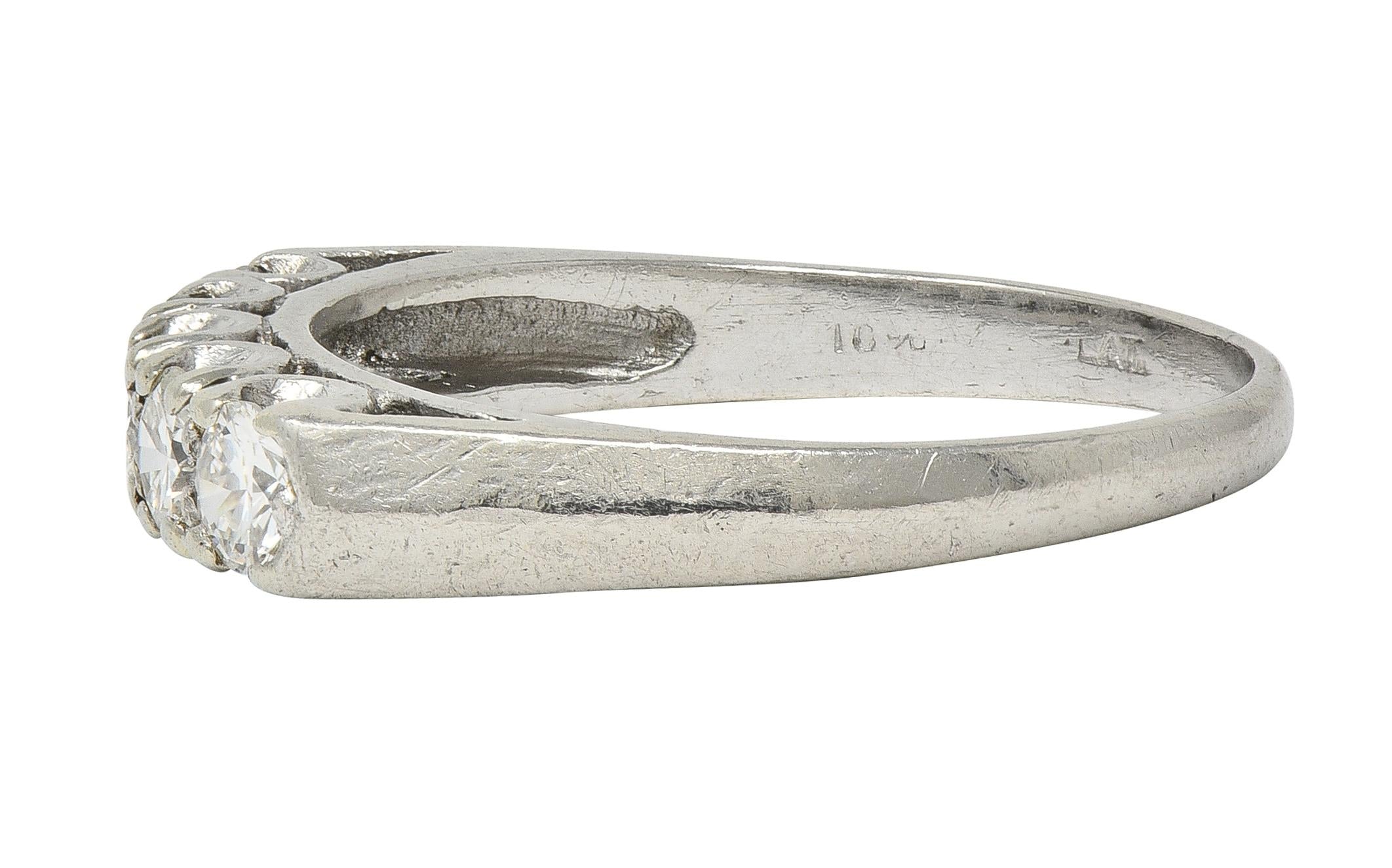 Mid-Century 0.75 CTW Diamond Platinum Vintage Fishtail Band Ring